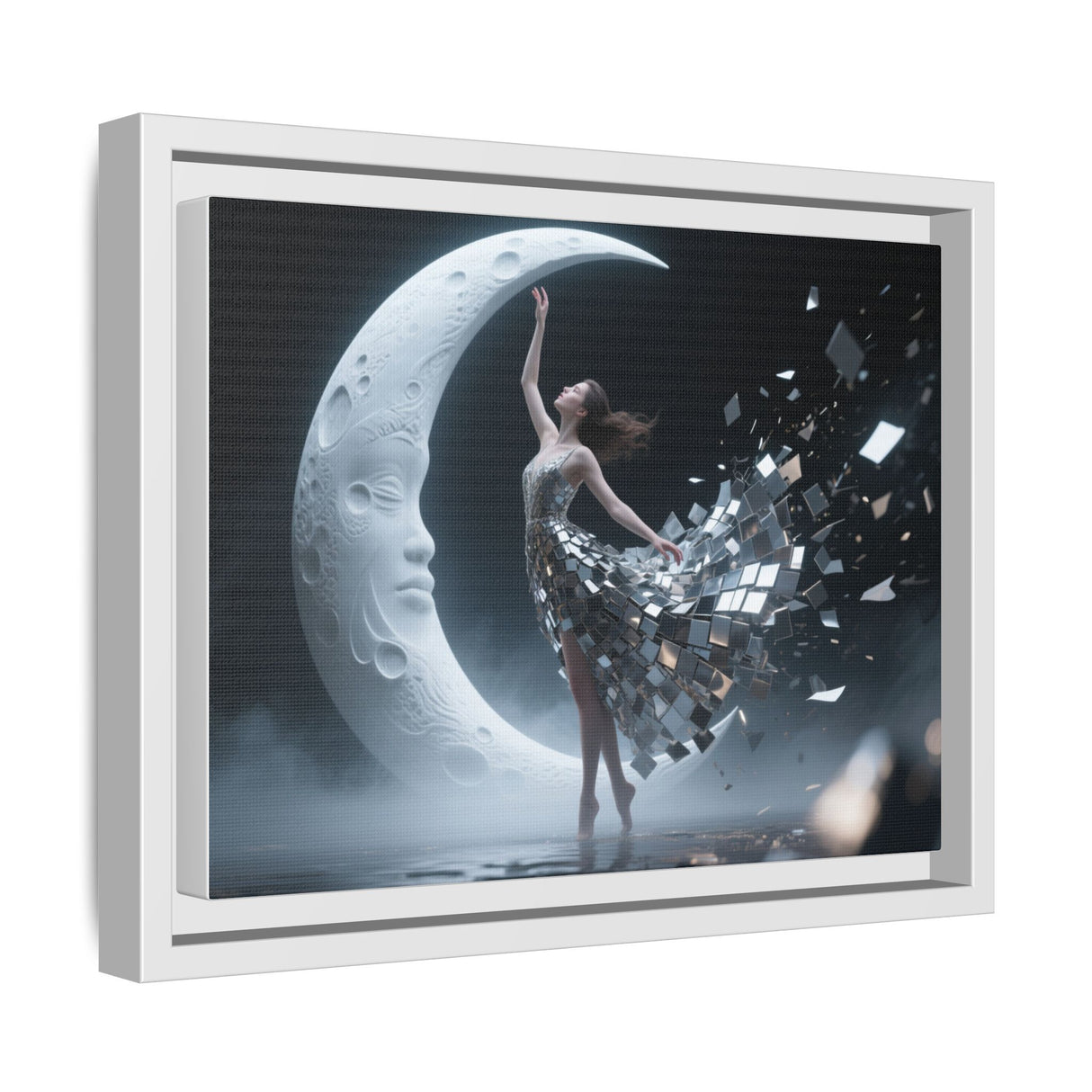 Framed Matte Canvas Art — Dancer & Moon Surreal Wall Decor presented in a calming gallery wall setting.