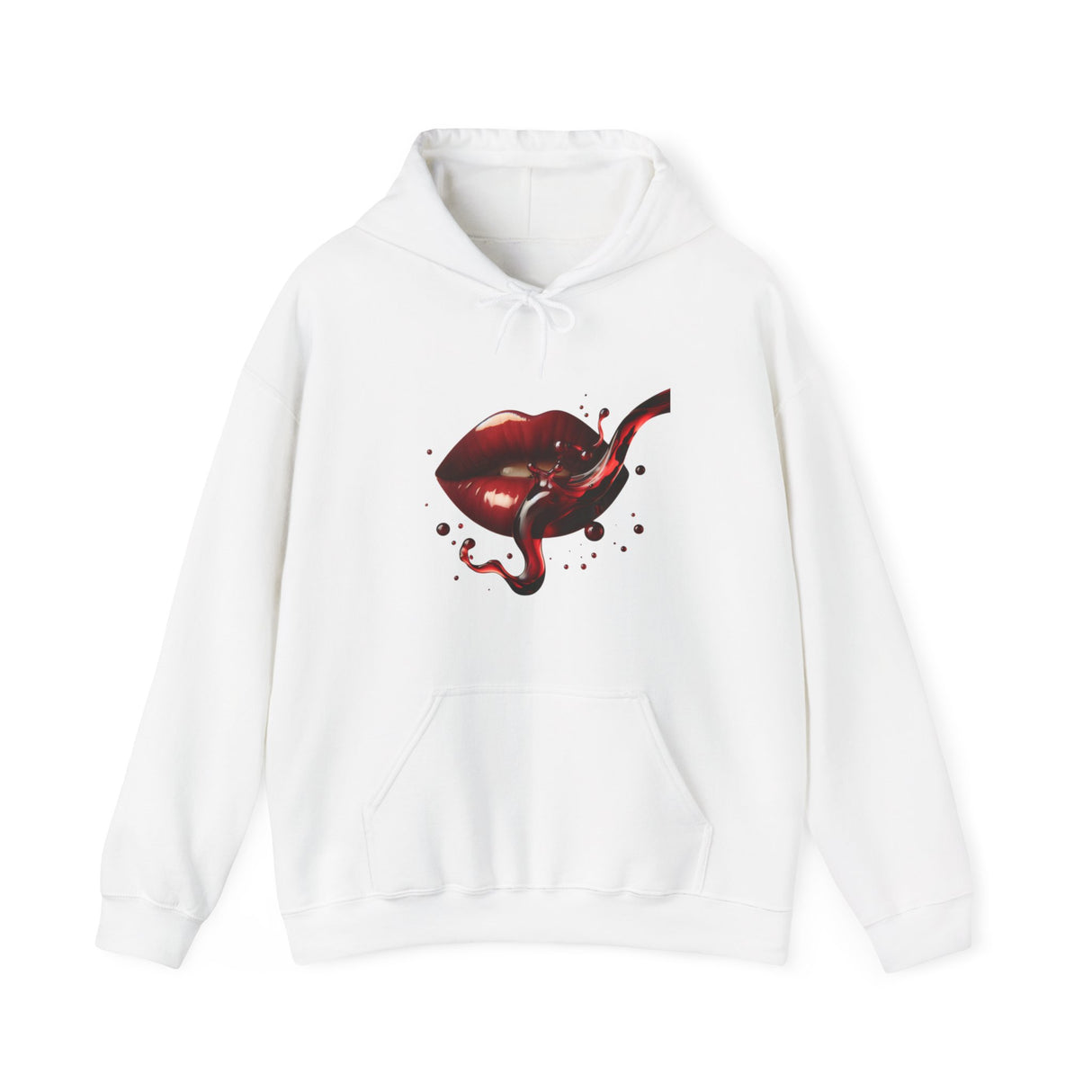 The Lip Bite Hoodie comfortably fits both men and women, showcasing its unisex appeal.