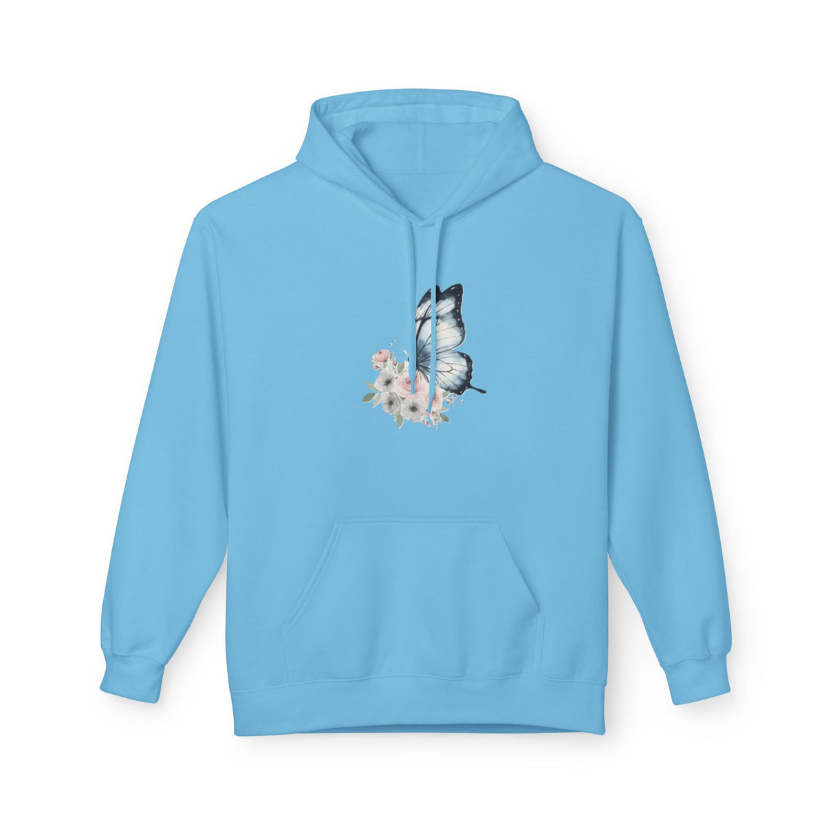 Butterfly Floral Hoodie — Watercolor Blue Butterfly with Pink Flowers US