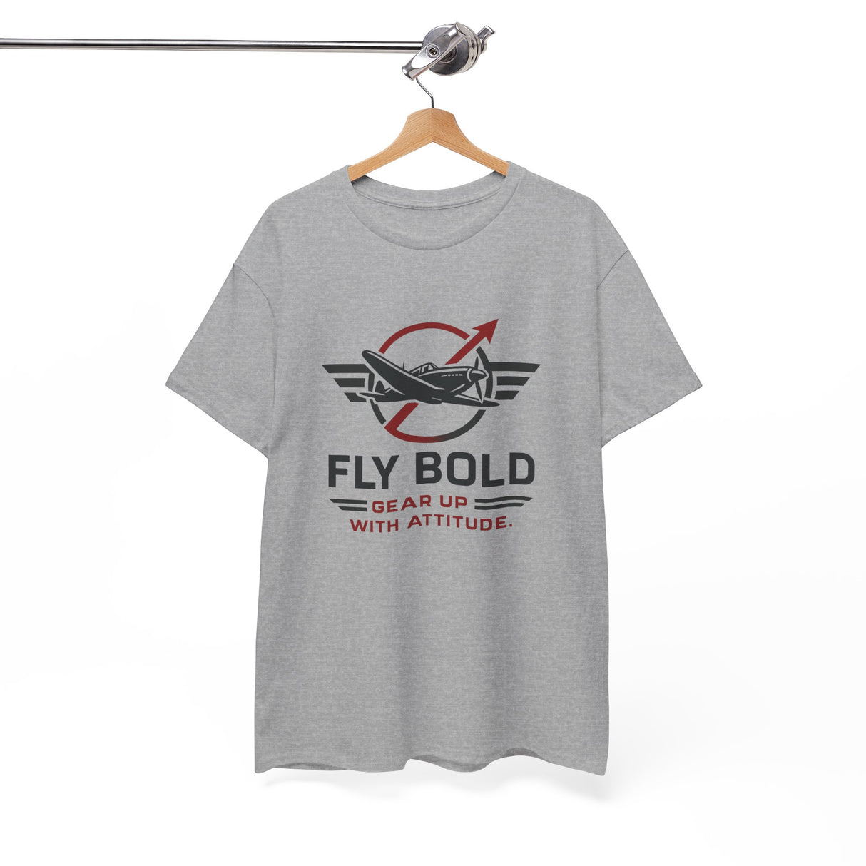Stylized prop plane framed by wings on the Fly Bold Graphic Tee, ideal for aviators.
