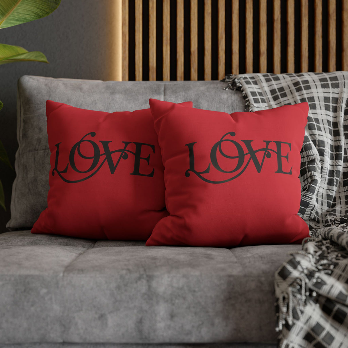 Love Script Red Square Pillowcase — Decorative Valentine Accent Pillow Cover 16" × 16"