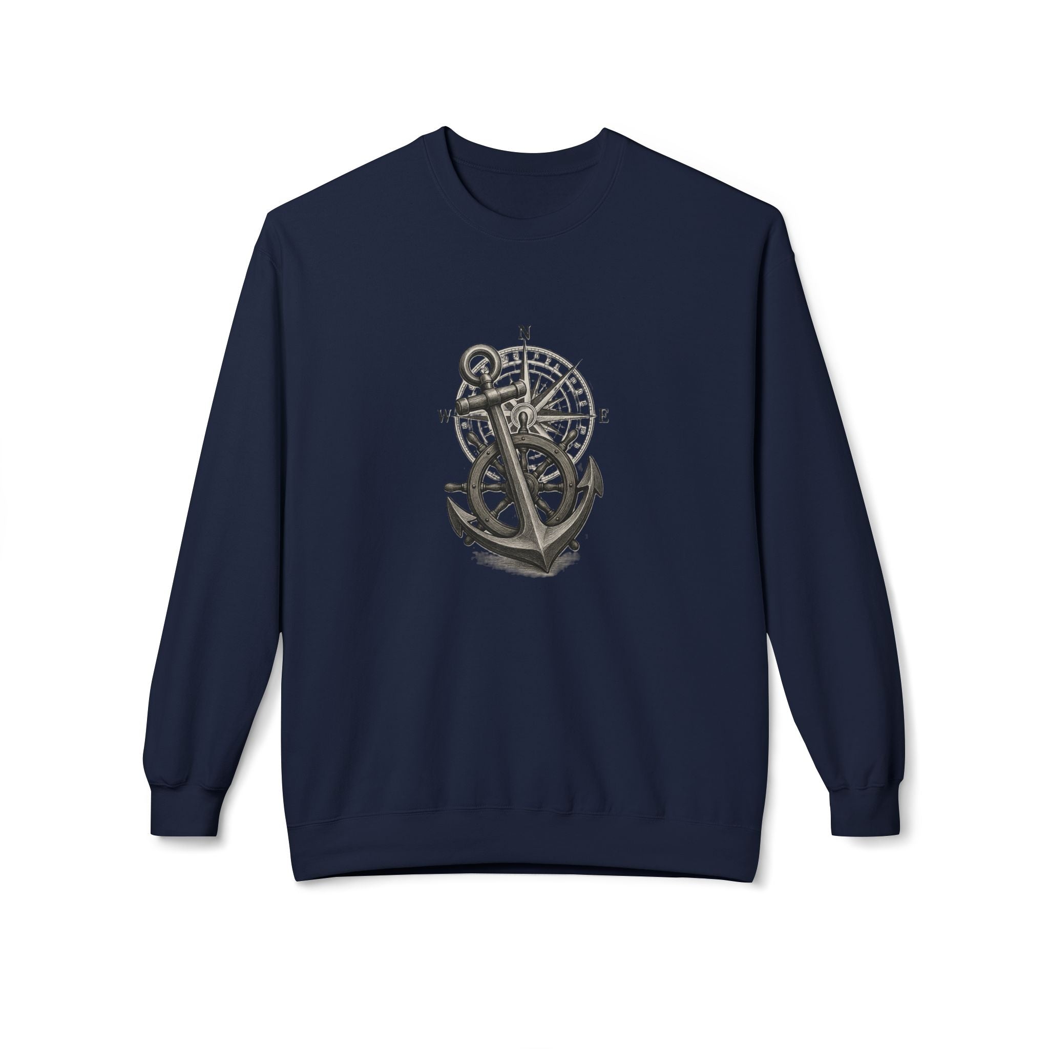 Nautical Anchor & Compass Crewneck Sweatshirt Maritime Emblem US