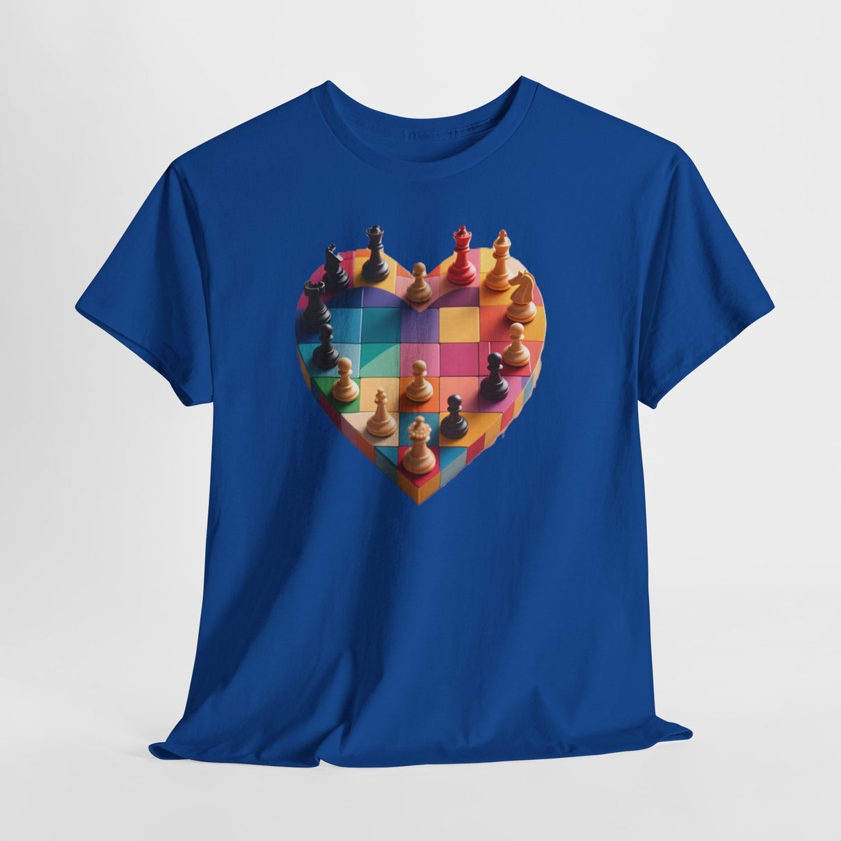 Zoomed-in view of the intricate chessboard design on the Chess Heart T‑Shirt.