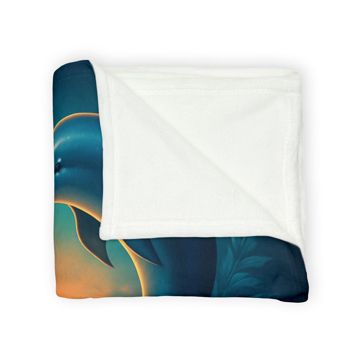 Dolphin Heart Sunset Blanket — Cozy Ocean Sunset Throw providing a soothing ocean ambiance with dolphin and sunset graphics.