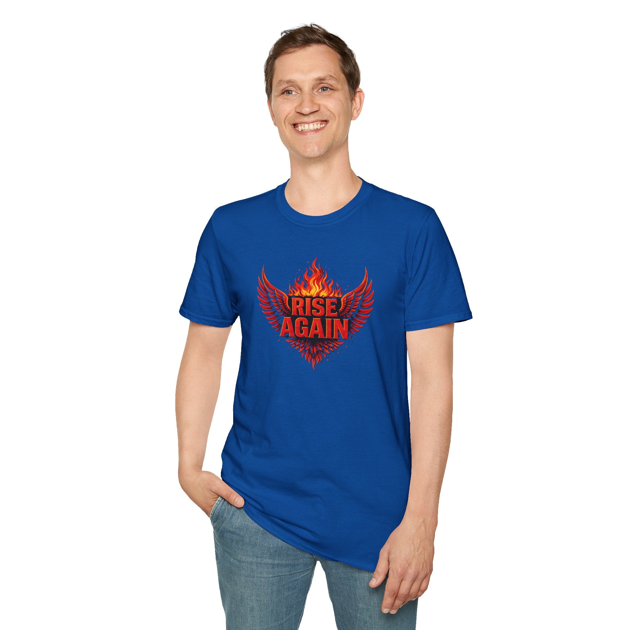 Phoenix Wings T-Shirt Rise Again Flaming Graphic Tee Blue