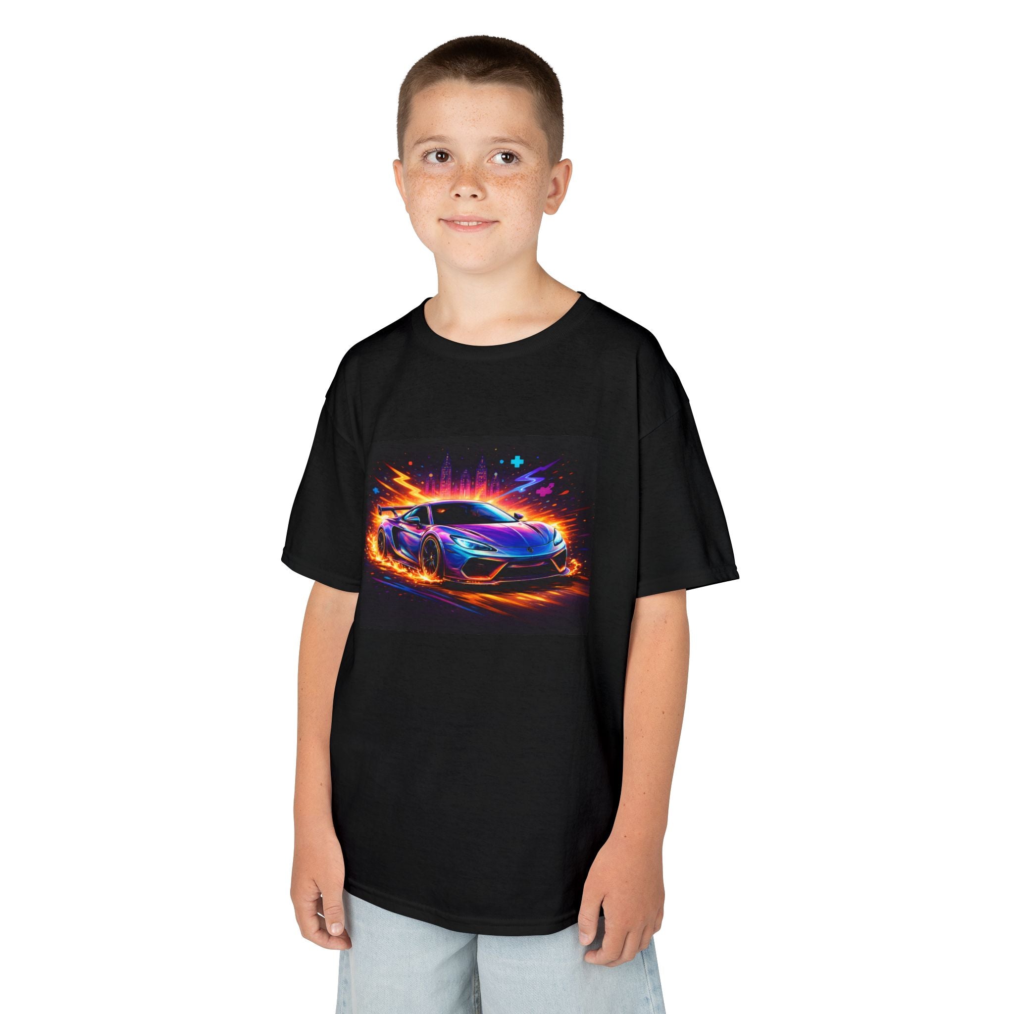 Neon Racing Car Graphic Shirt — Kids Sports Car Tee