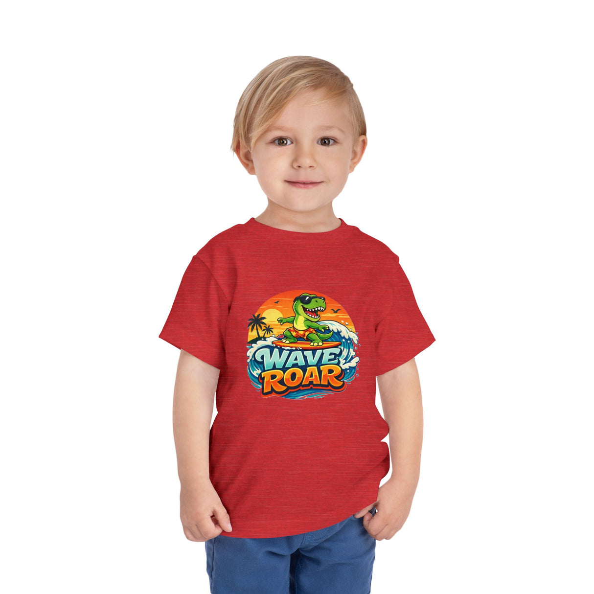 Wave Roar Toddler Tee — Dino Surf Beach Graphic Shirt