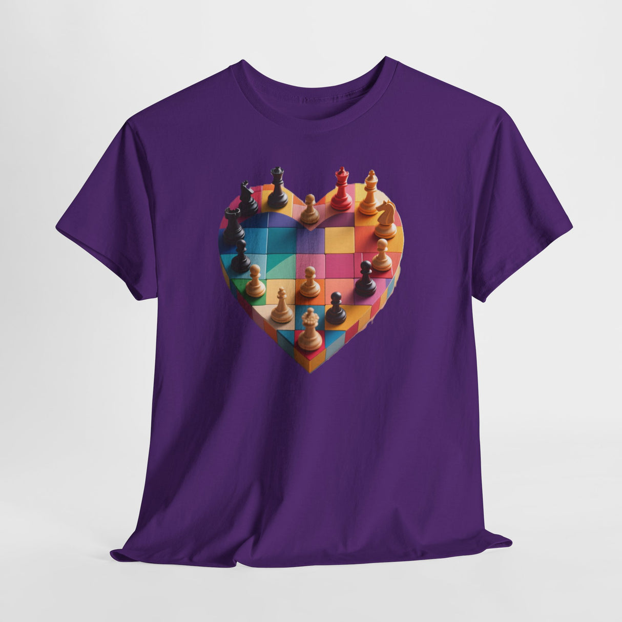 Chess Heart T‑Shirt beautifully displaying a heart-shaped chessboard design.