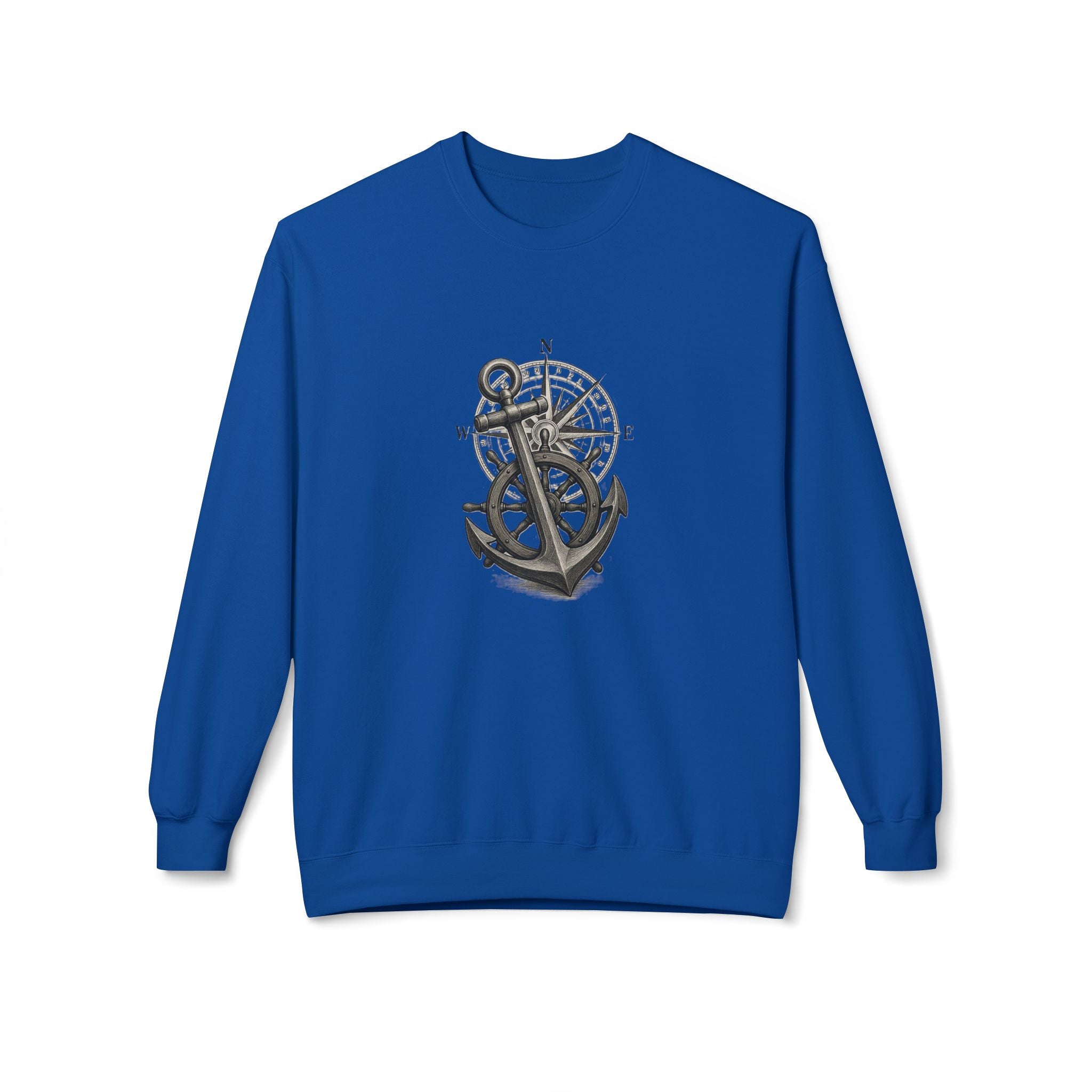 Nautical Anchor & Compass Crewneck Sweatshirt Maritime Emblem US