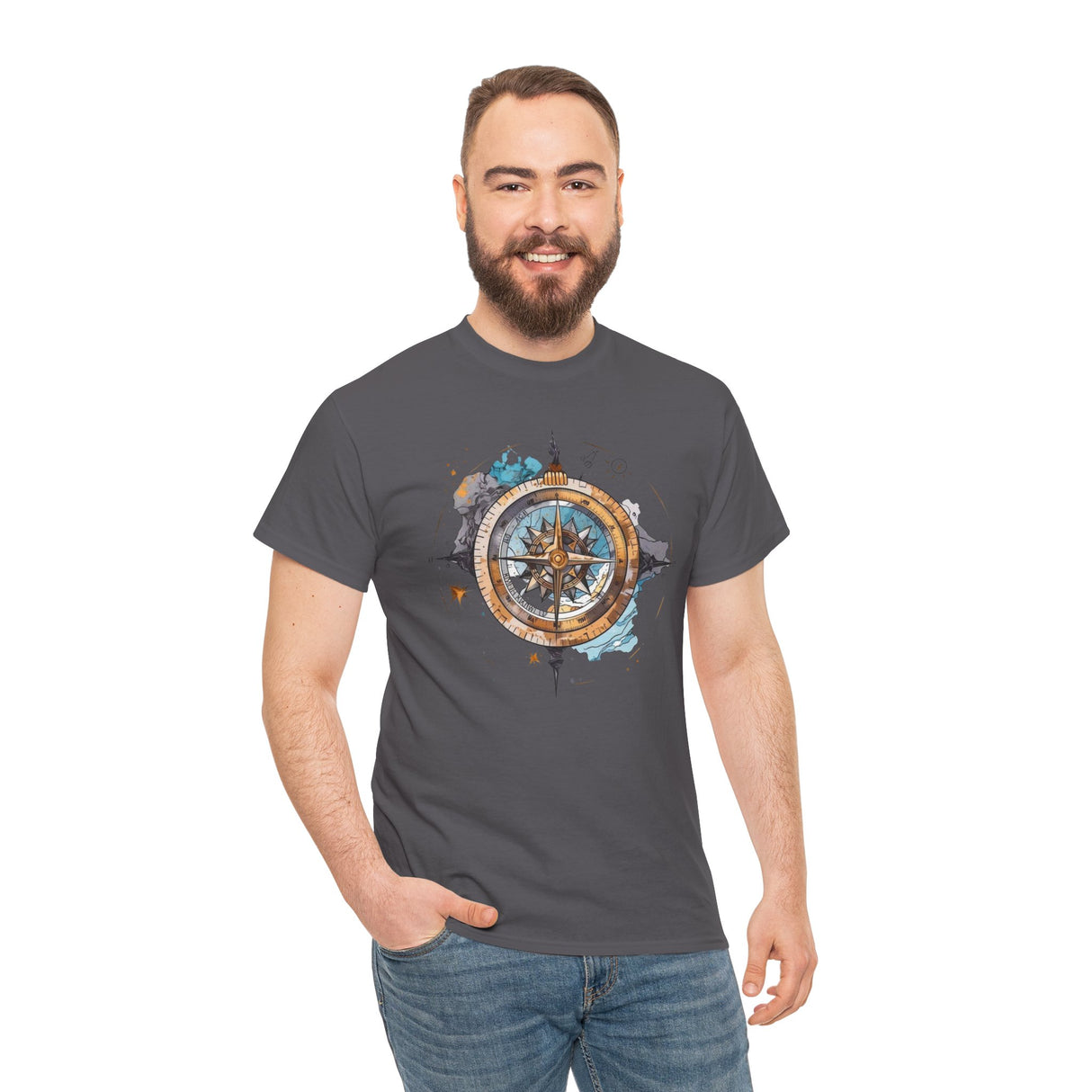 Compass Rose T-Shirt displayed on a rustic background to highlight its nautical theme — Vintage Nautical Adventure Graphic Tee