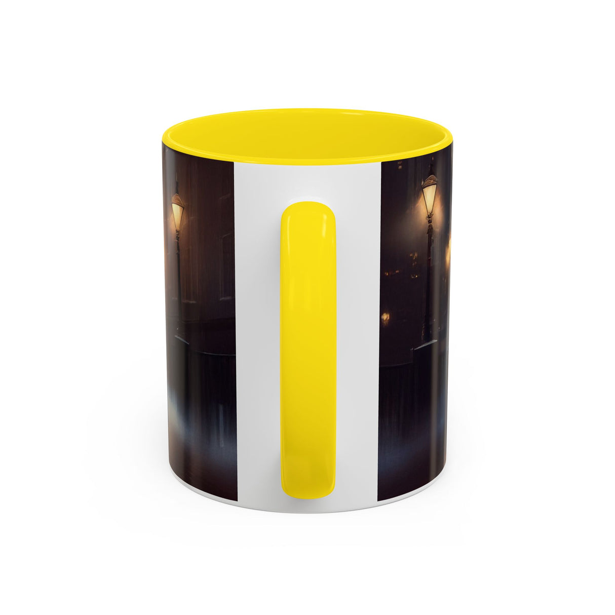 Elegant Red Dress Coffee Mug with vibrant city design, showcasing its uniqueness.