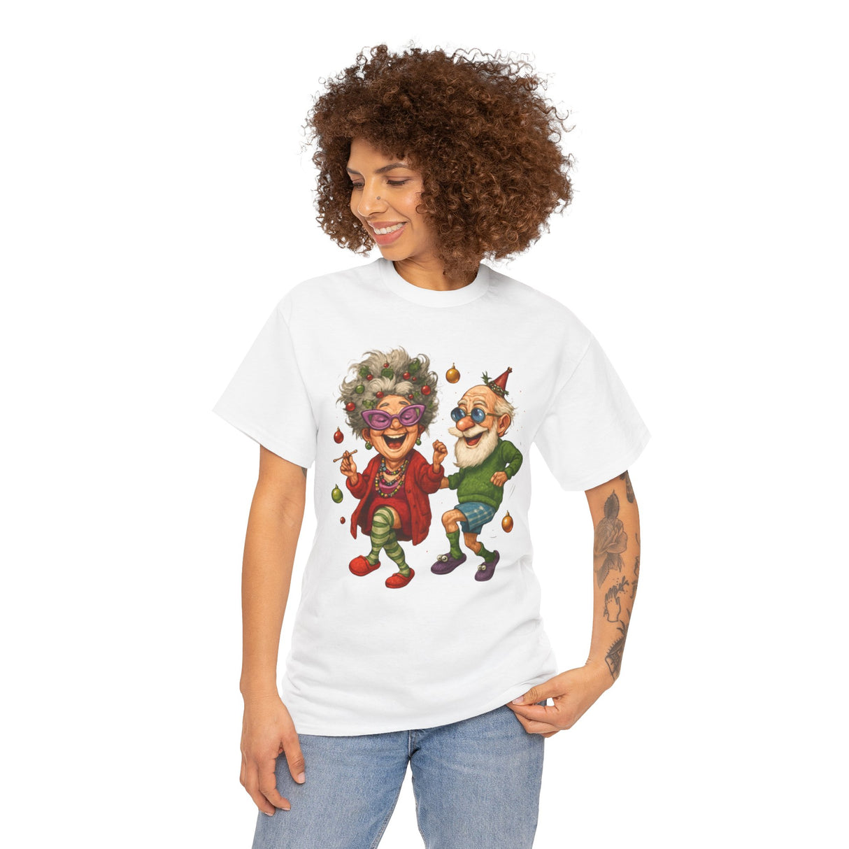 Vibrant graphic tee featuring dancing elderly couple illustration on the Dancing Seniors Illustration T‑Shirt.