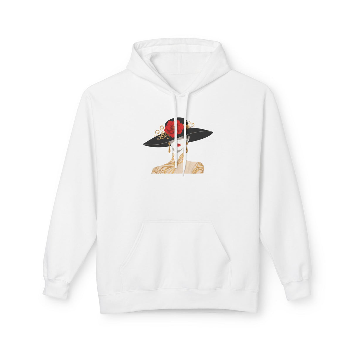 Elegant Lady in Wide-Brim Hat Hoodie — Fashion Illustration Pullover