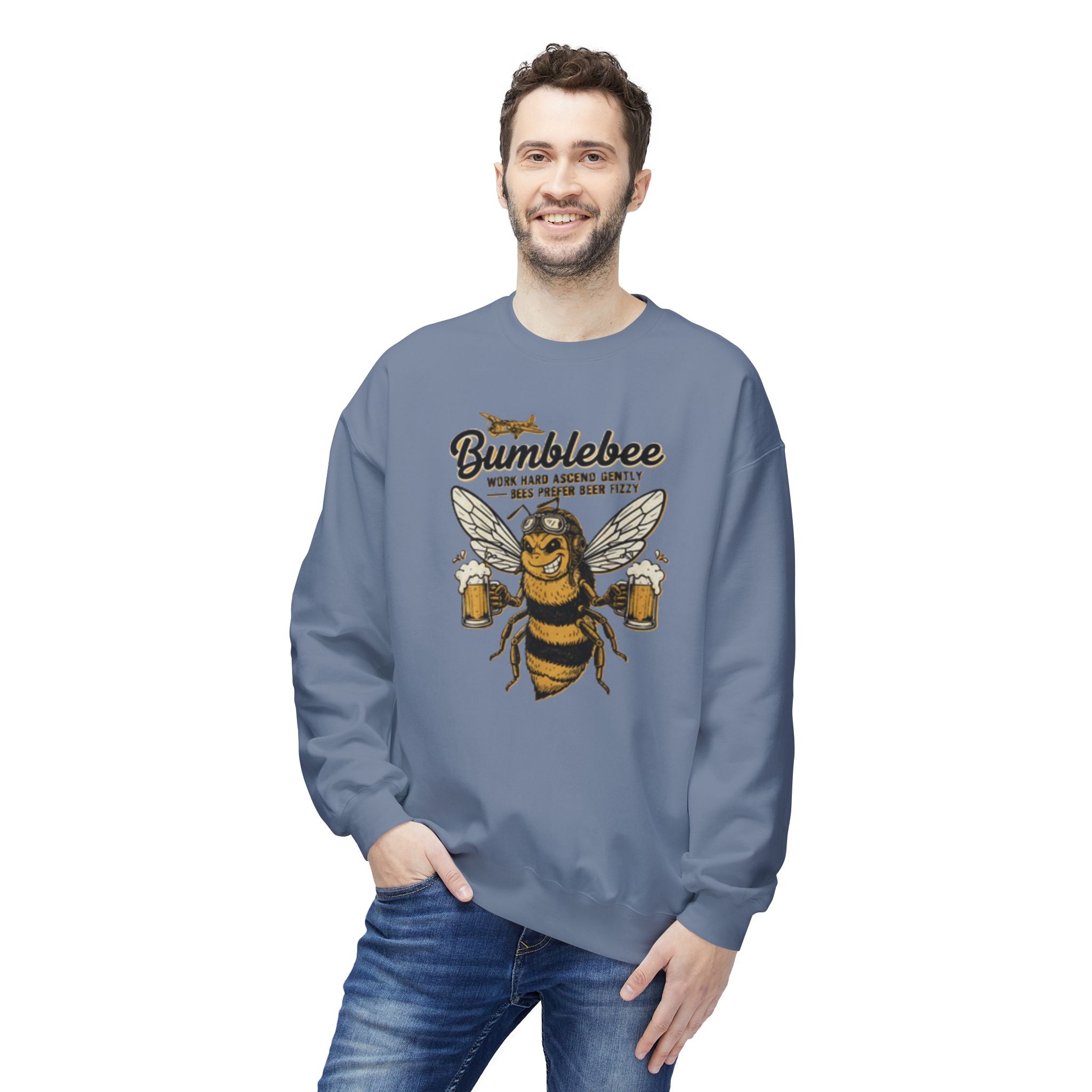 Bumblebee Beer Crewneck Sweatshirt — Playful Bee Graphic Sweatshirt for Beer Lovers US