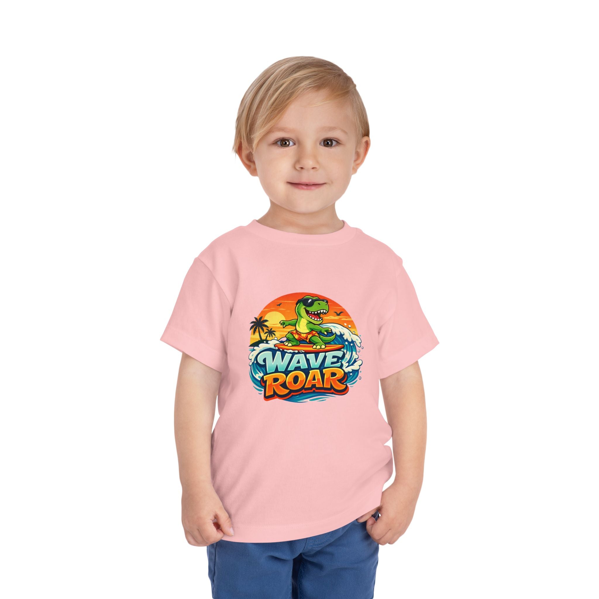 Wave Roar Toddler Tee Dino Surf Beach Graphic Shirt