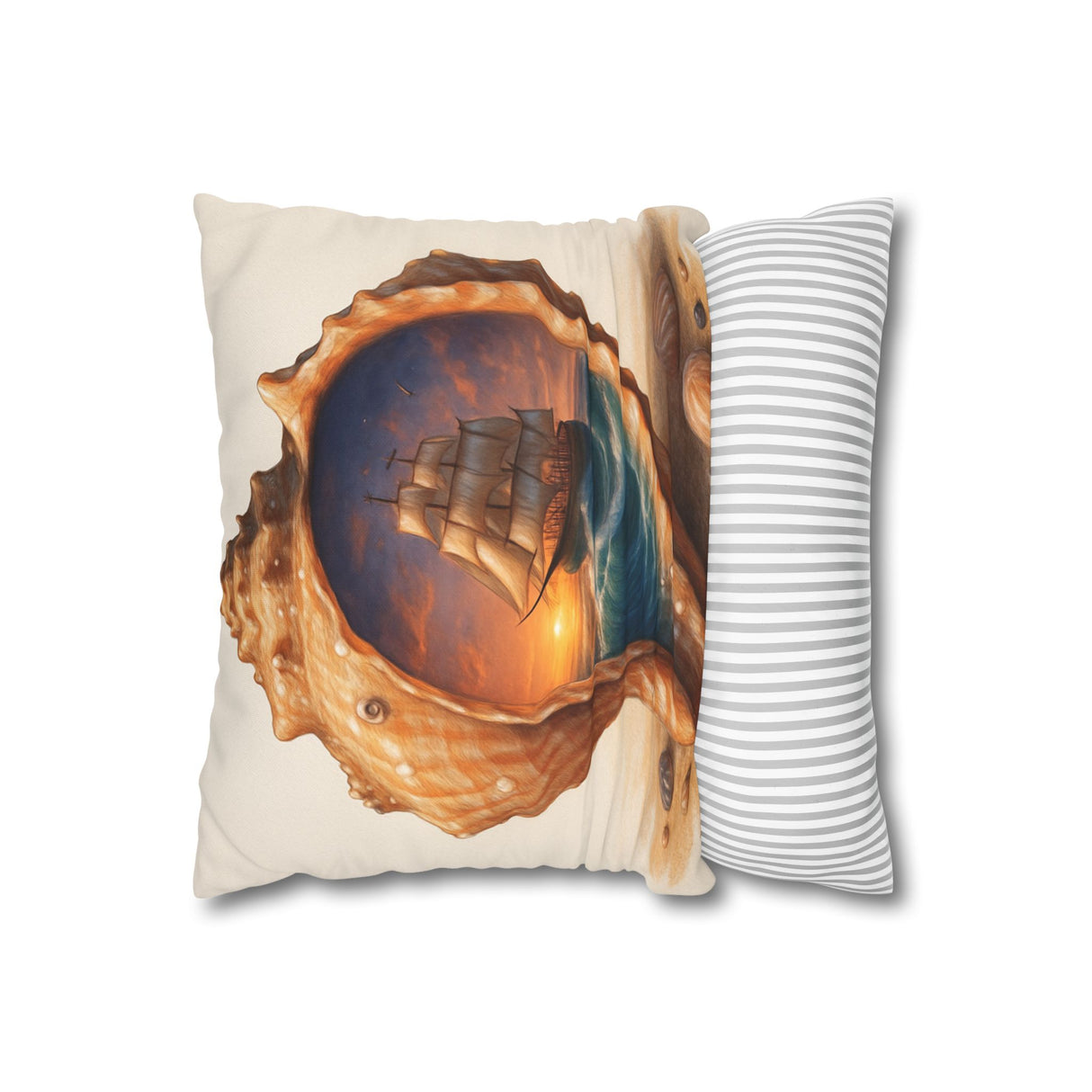 Cozy setting showcasing a Nautical Seashell Pillowcase with seaside motif, perfect for a reading nook.