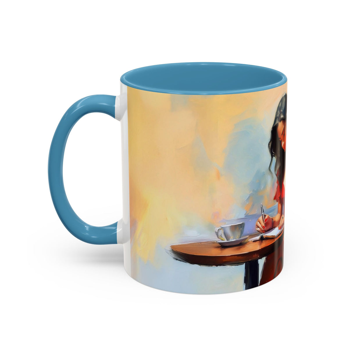 Artistic Red Dress Accent Coffee Mug - 11oz alongside green plants for a fresh look