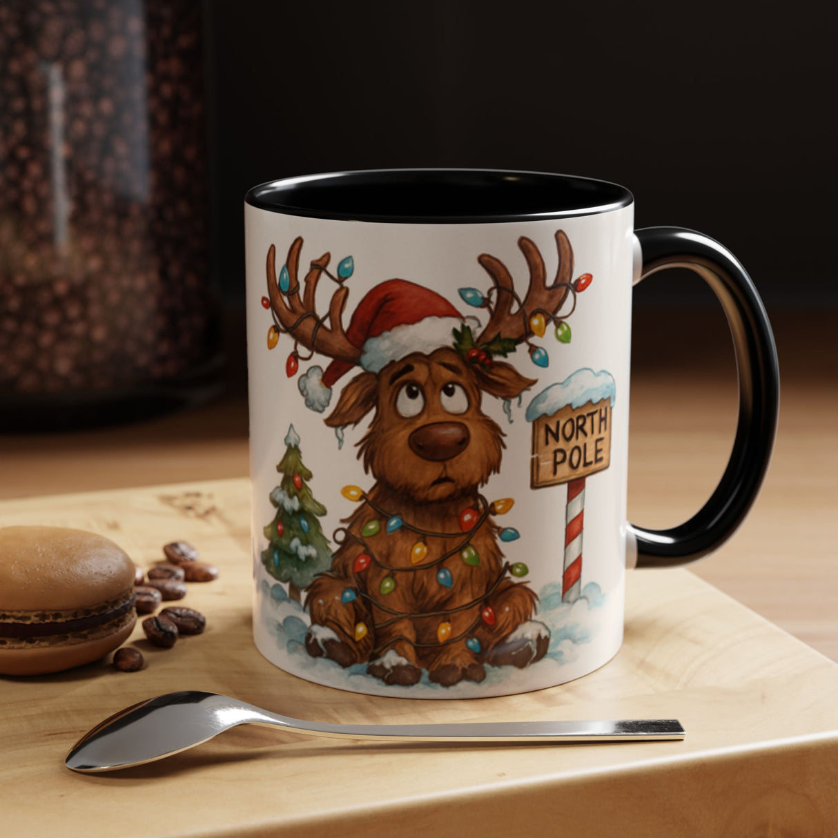 Whimsical Christmas Reindeer Coffee Mug ideal for serving hot drinks and spreading festive joy.