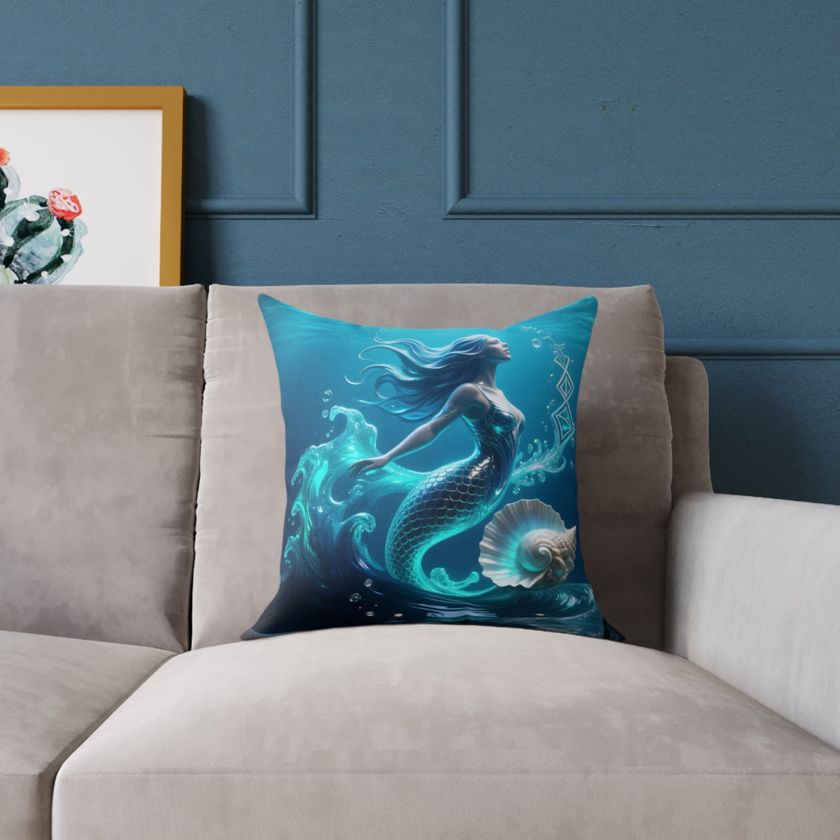 Mermaid Ocean Pillow - Fantasy Sea Nymph Square Throw Pillow 16" × 16" US