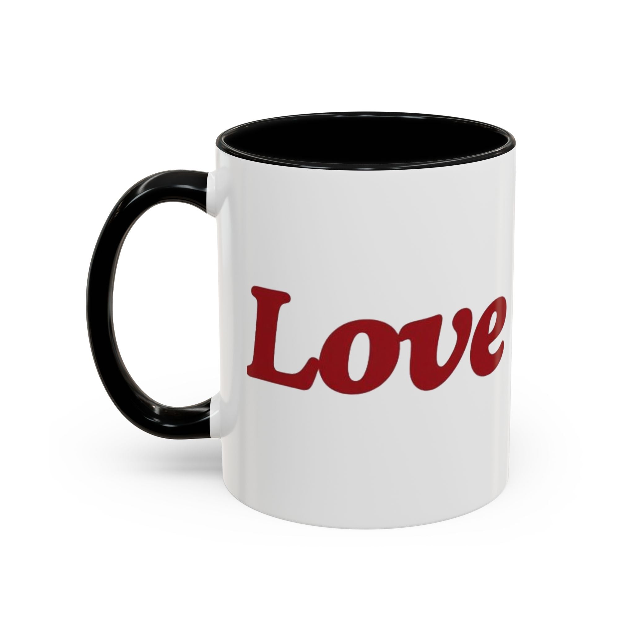 Love Accent Coffee Mug — Red Script Love Design (11oz)