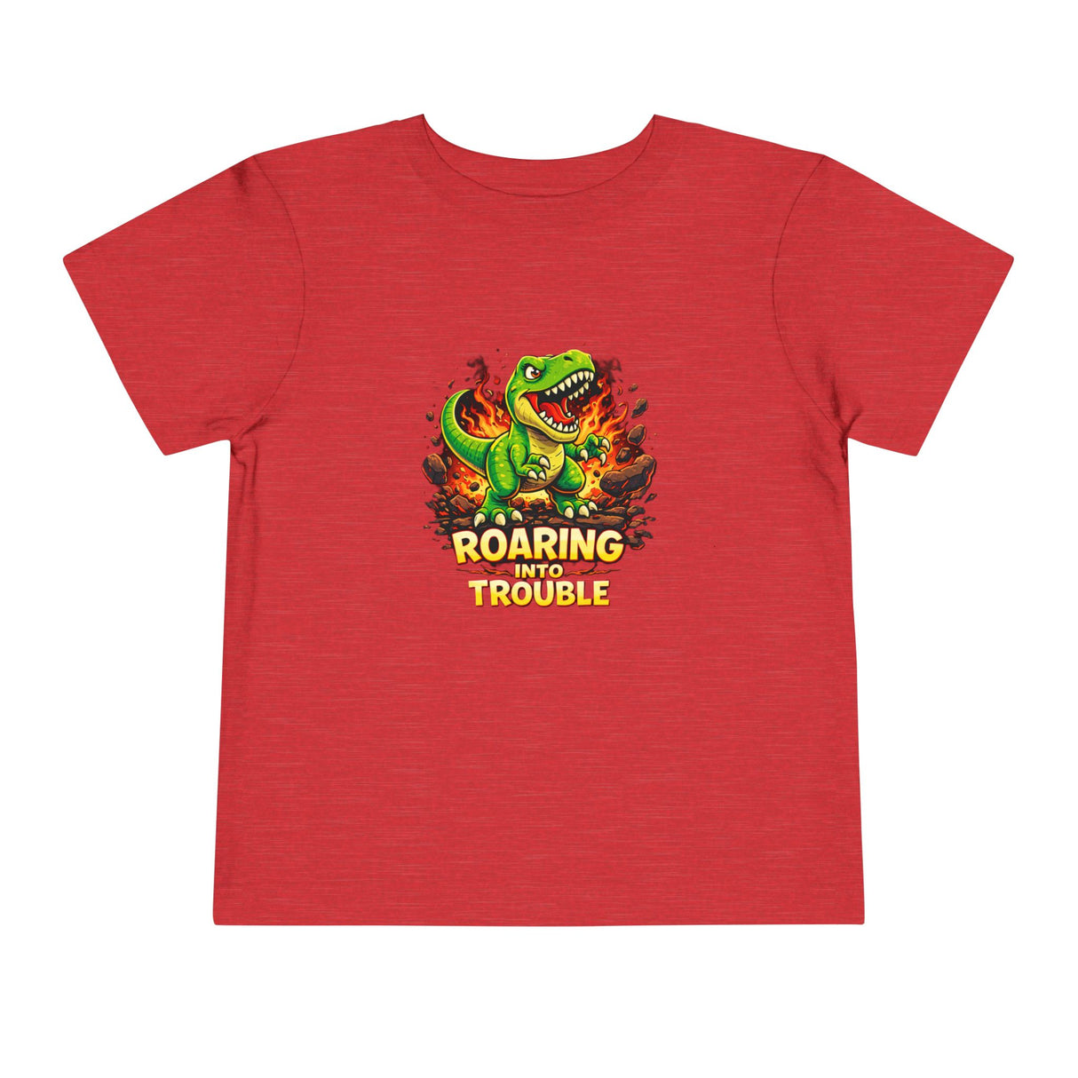 Toddler Tee — "Roaring Into Trouble" Dinosaur Graphic Shirt