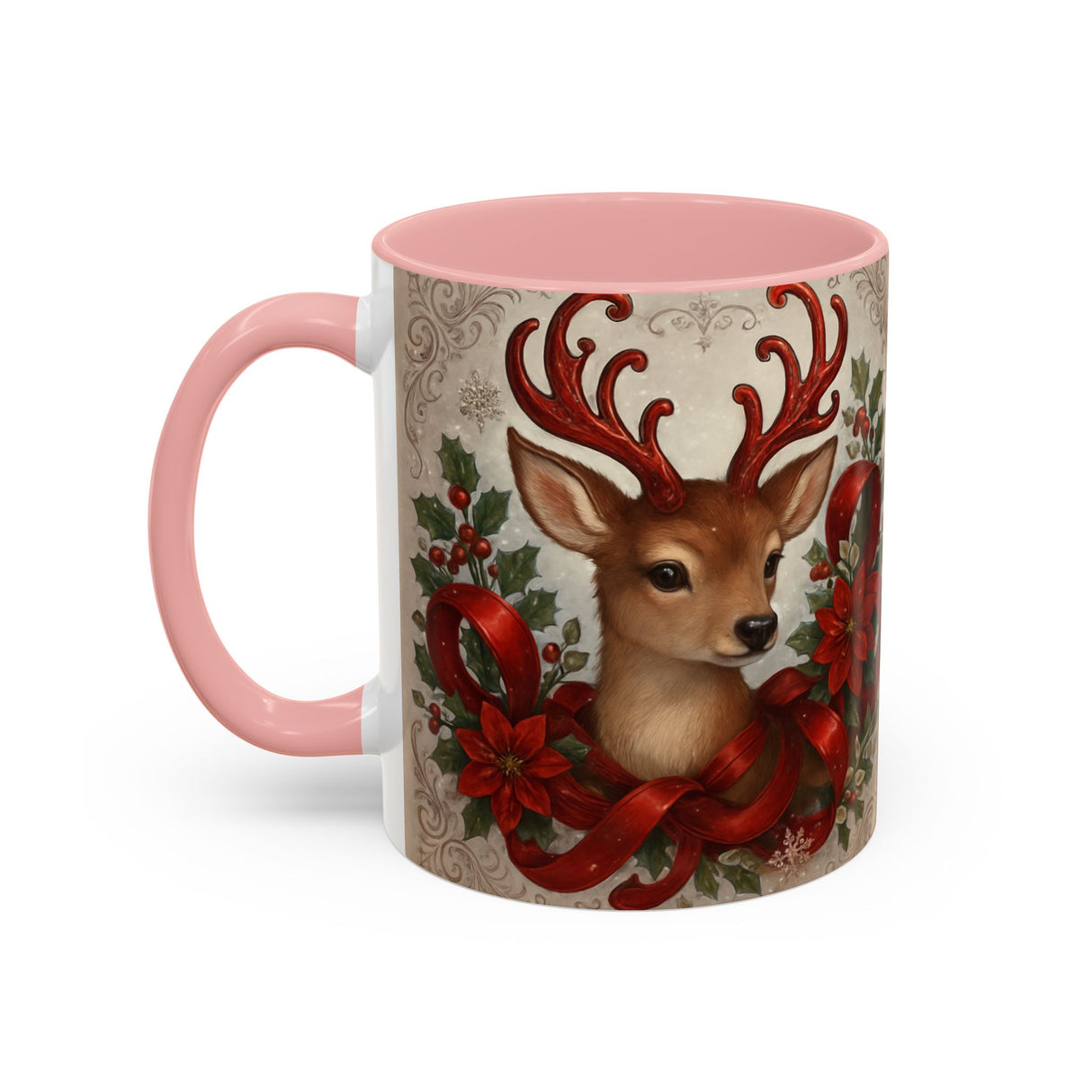 Christmas Reindeer Coffee Mug on a festive table setting, ideal for holiday gatherings.