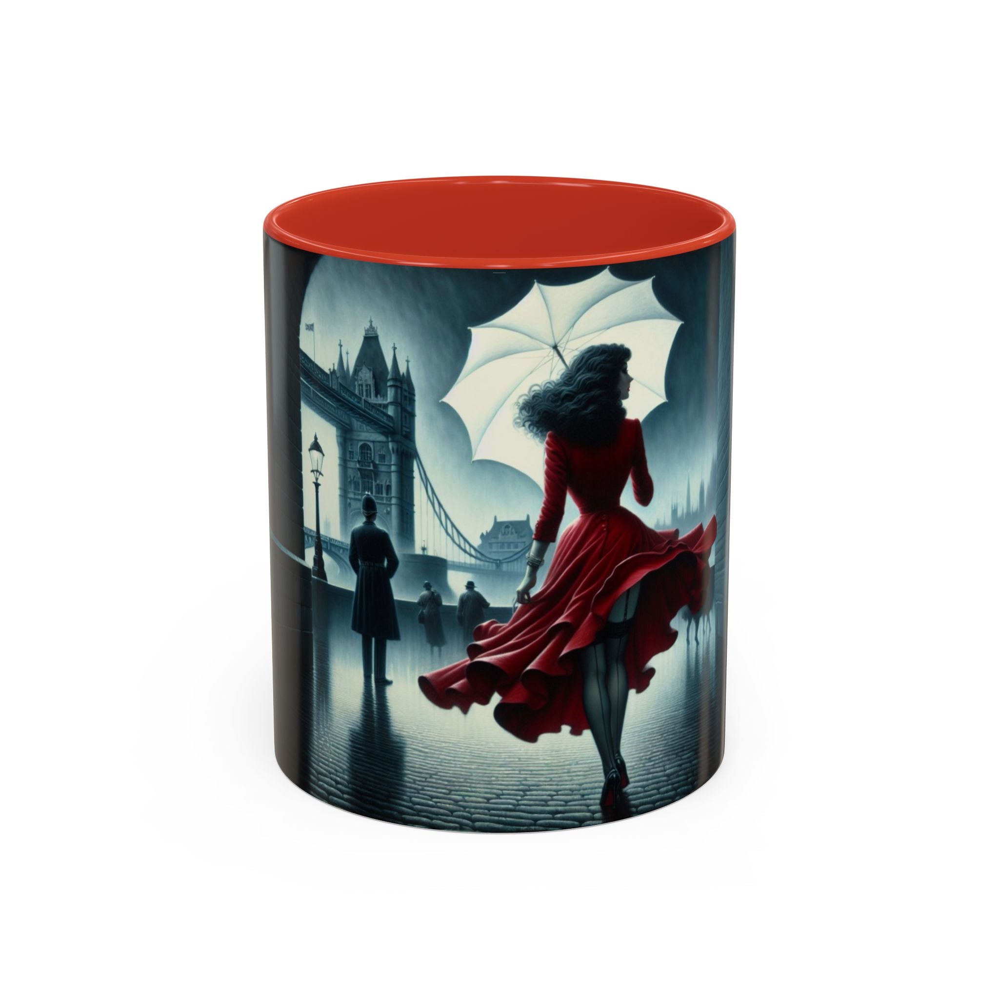 Elegant Cityscape Coffee Mug - 11oz on a table, enhancing your morning routine.