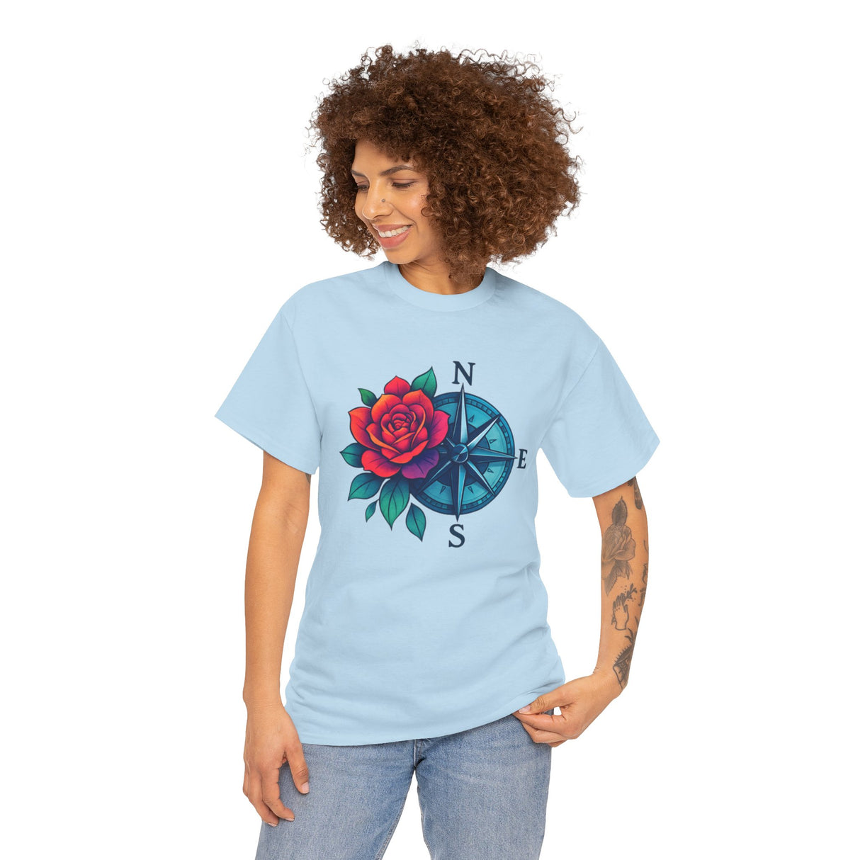 Compass Rose Tee — Red Rose Nautical Compass Graphic T-Shirt designed for comfort and adventure.