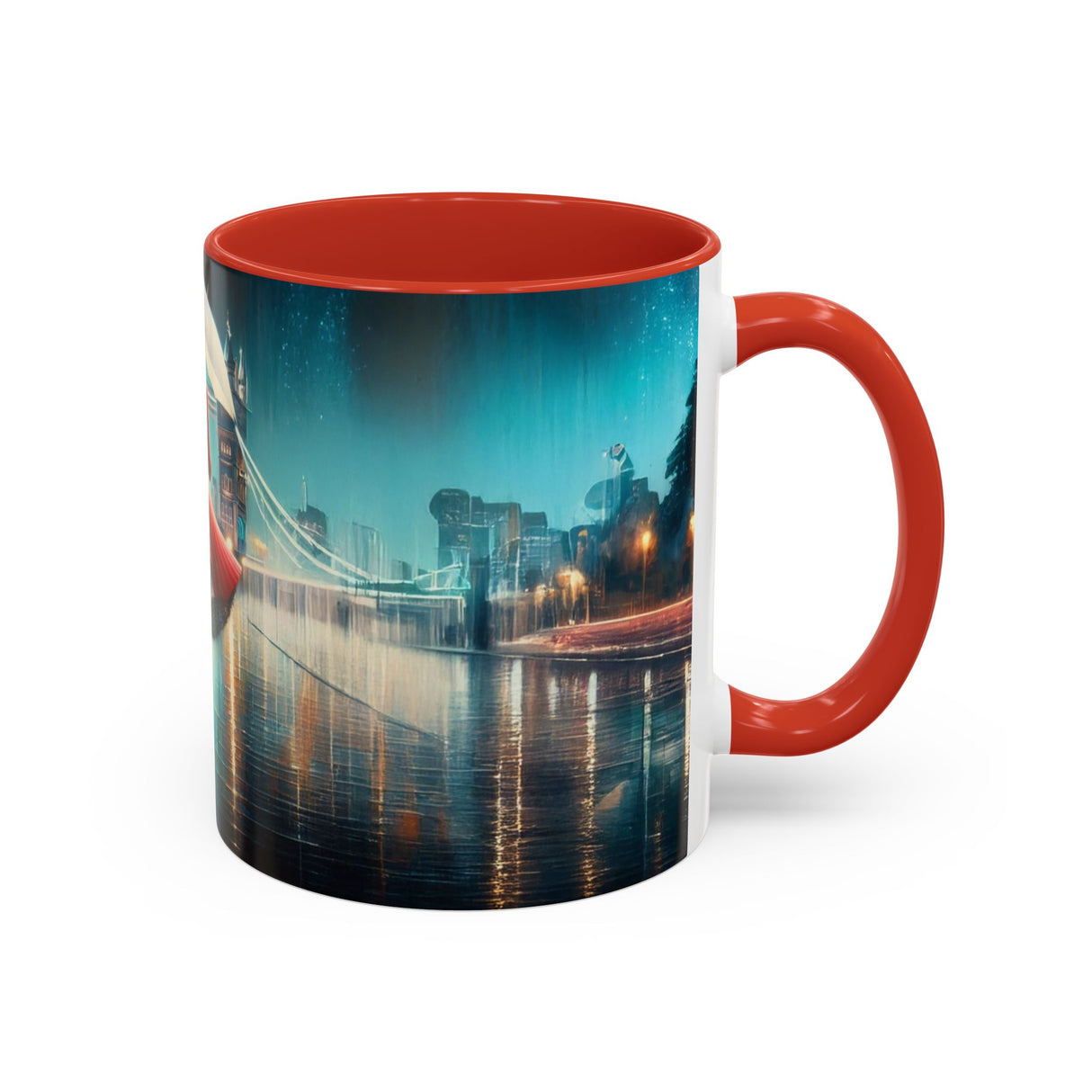 Glamorous Cityscape Coffee Mug beside a laptop, perfect for work-from-home coffee breaks.