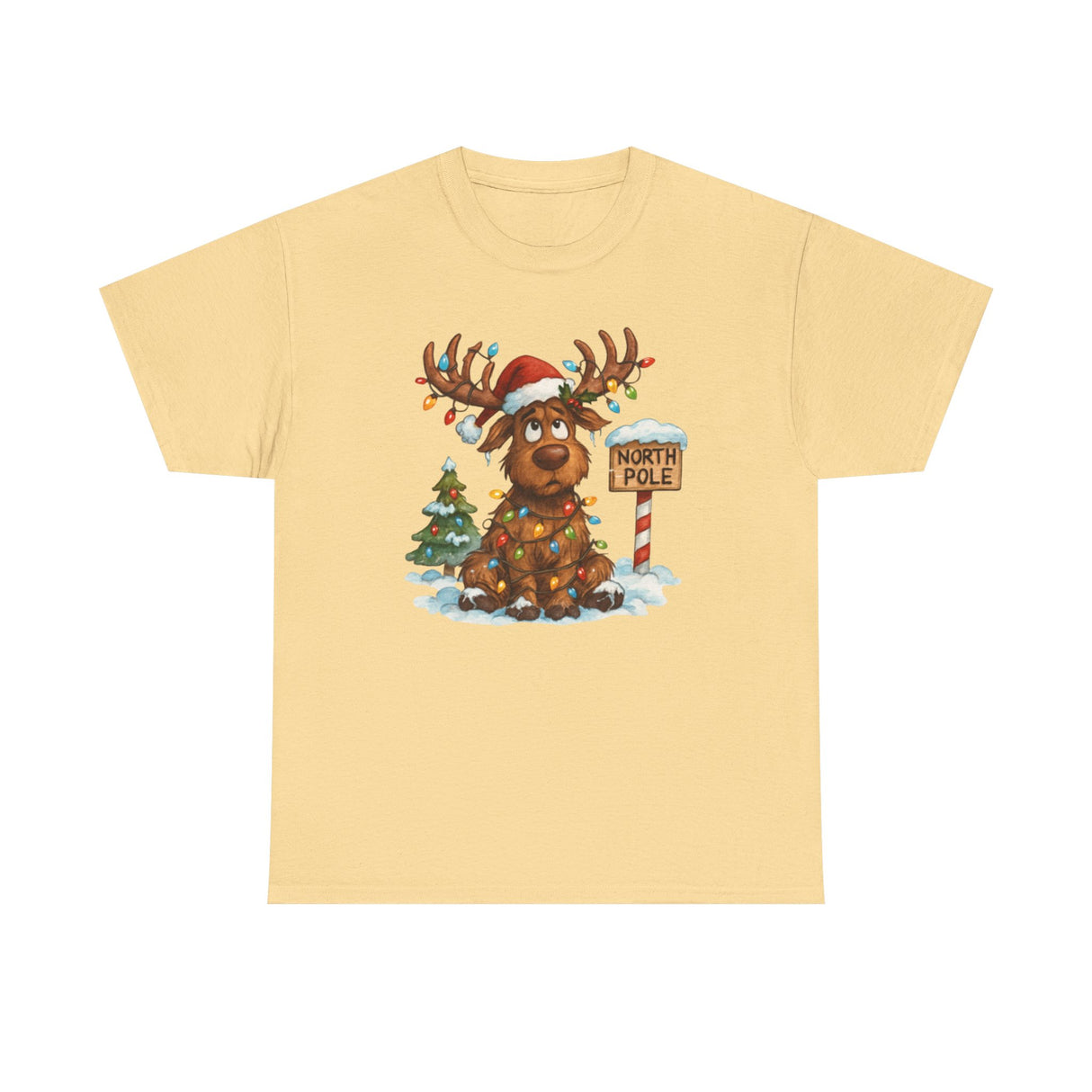 Close-up of the Christmas Reindeer Tee showcasing the playful design and soft cotton fabric.