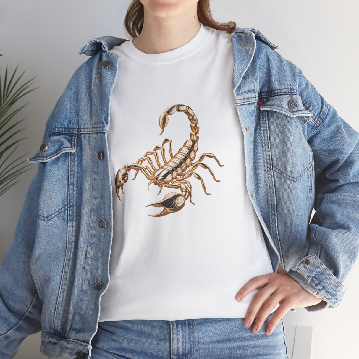 A close-up showing the ribbed collar of the Scorpion Graphic Tee — Desert Scorpion Illustration T-Shirt.