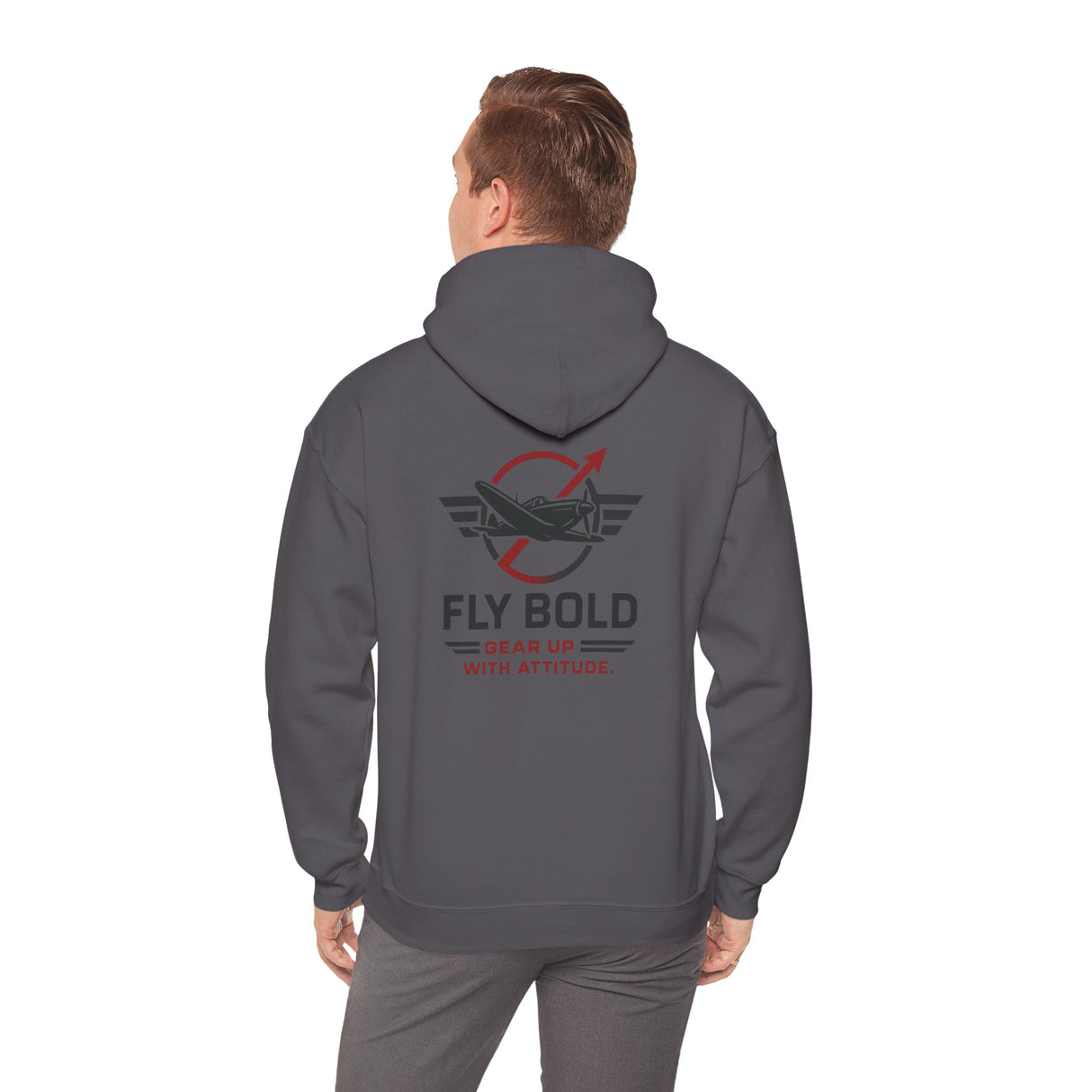 Fly Bold Hoodie worn by student pilot, symbolizing passion for aviation.