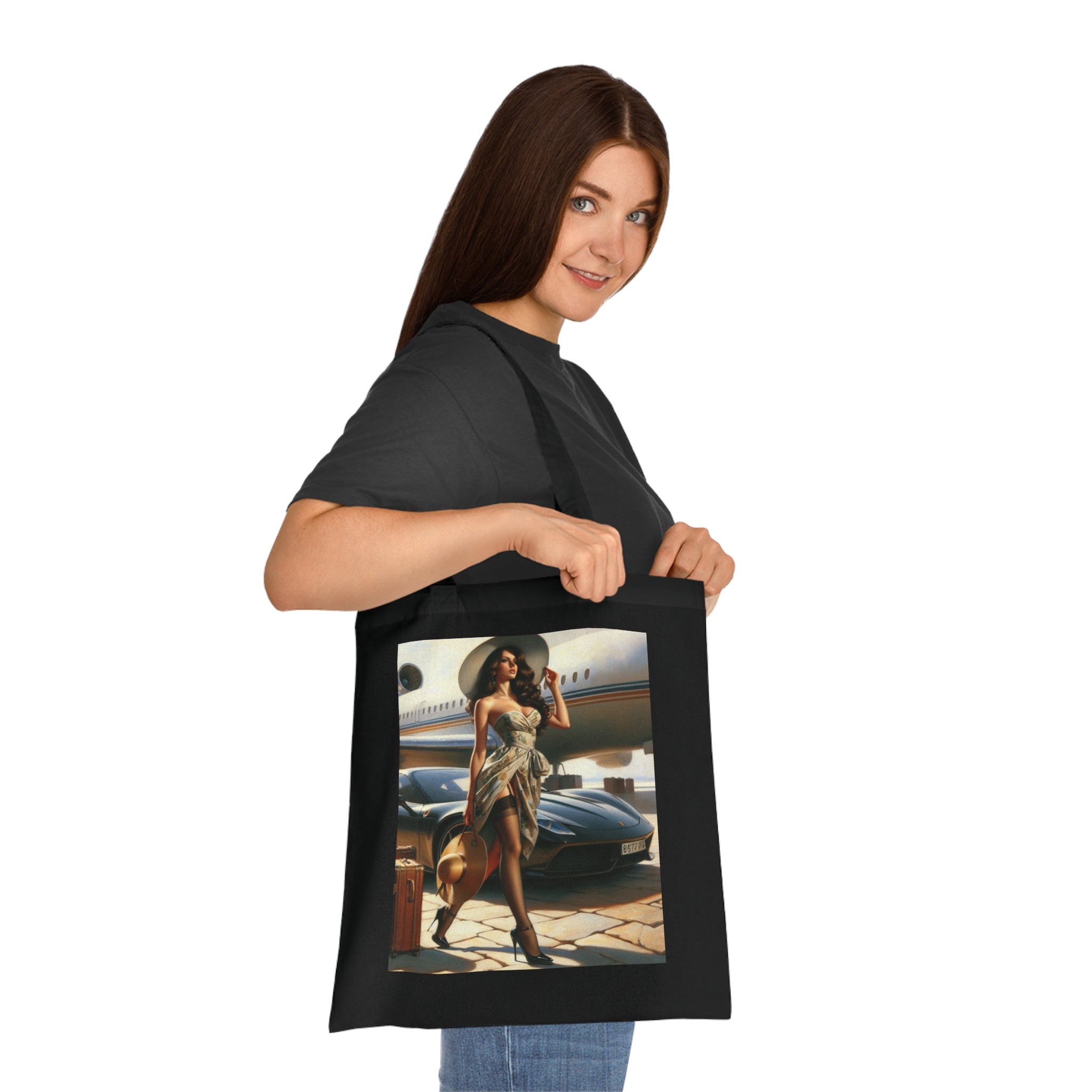 Casual outdoor scene featuring the Chic Travel Cotton Tote Bag as a fashionable accessory.
