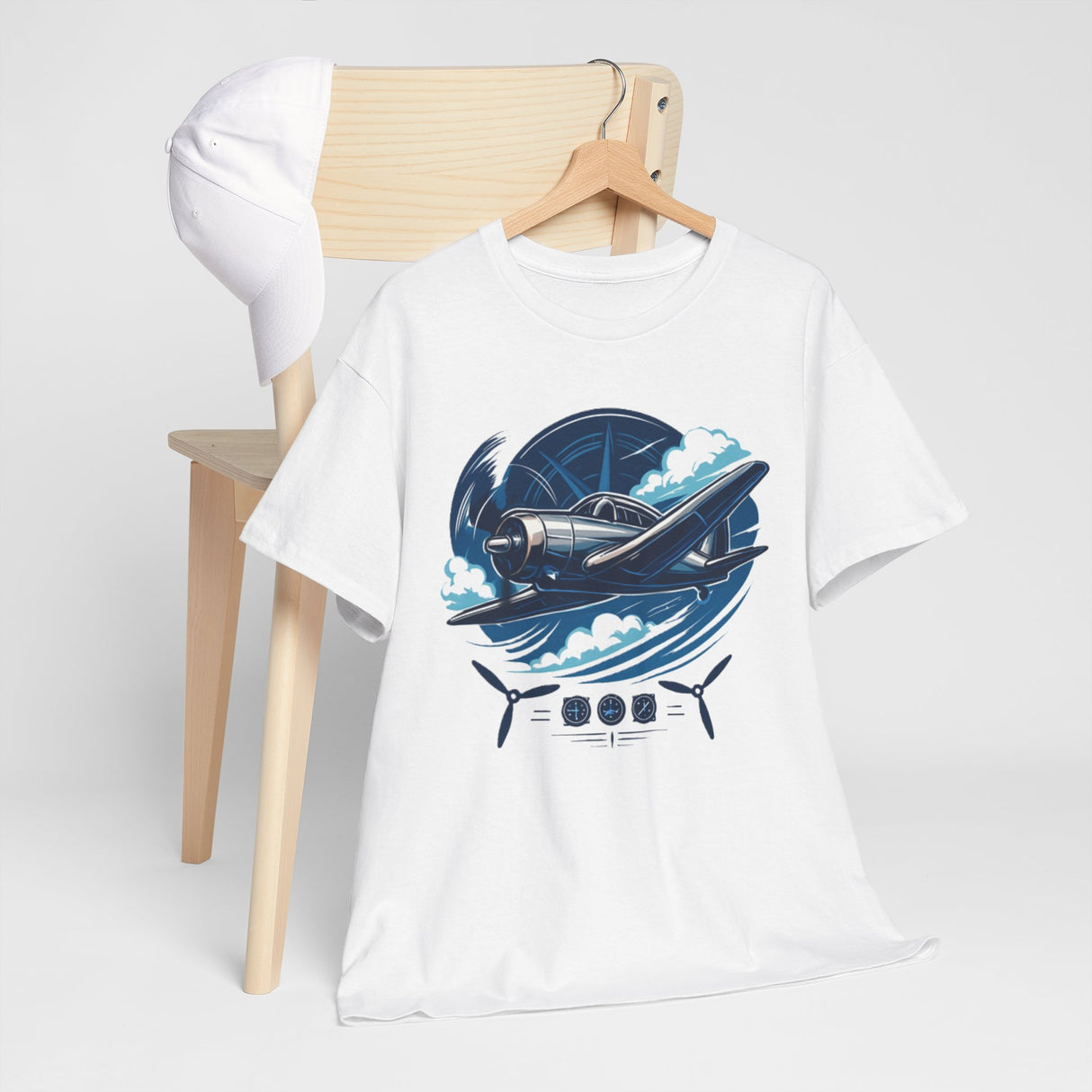 The Vintage Airplane Graphic Tee laid flat to show the smooth cotton fabric and high-quality print.