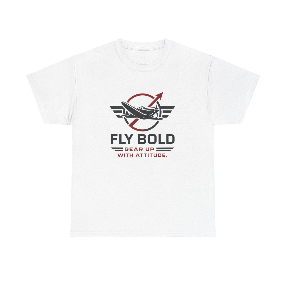 Front view of Fly Bold Graphic Tee with cool prop plane graphic, great for casual outings.