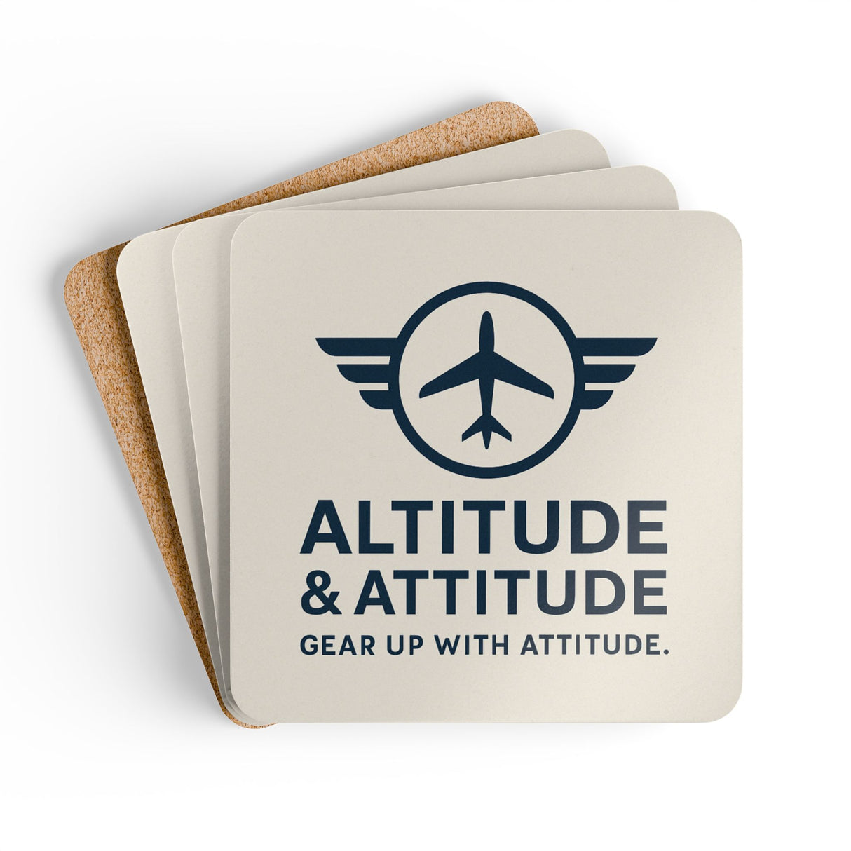 Home setting with Altitude & Attitude Corkwood Coaster Set adding personality to the table.