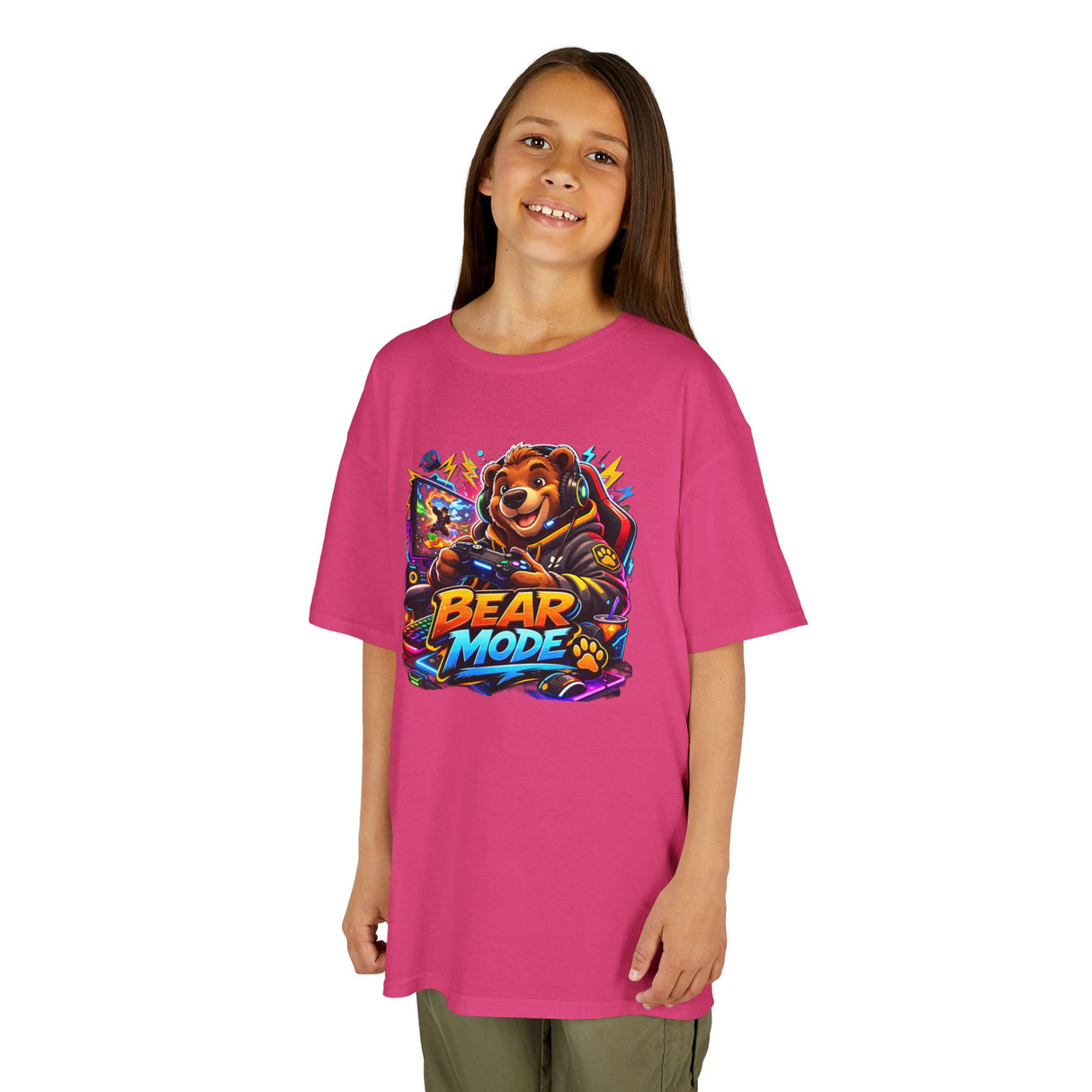 Bear Mode Kids T‑Shirt — Colorful Cartoon Bear Graphic Tee