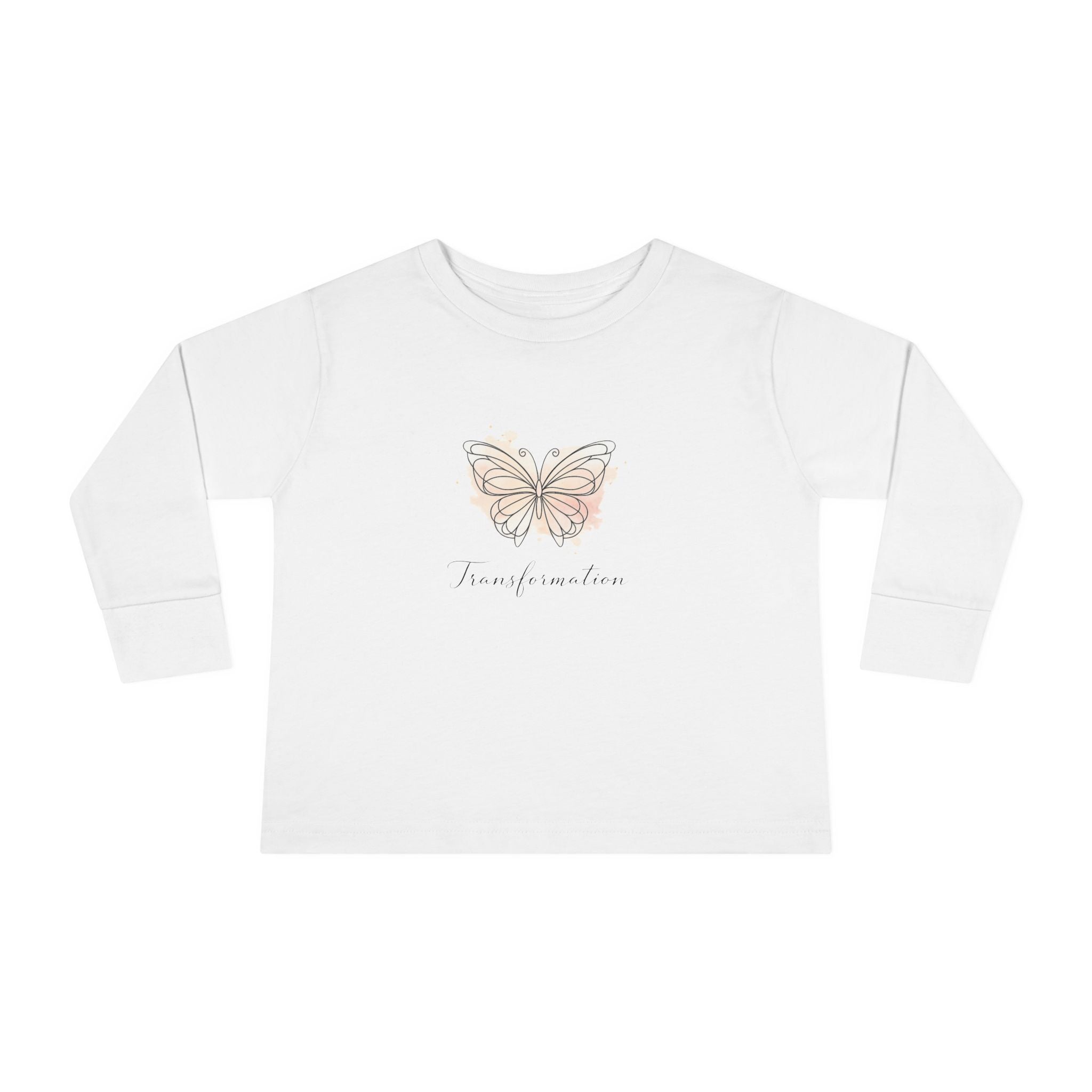 Transformation Pastel Butterfly Graphic Kids Shirt —Toddler Long Sleeve Tee