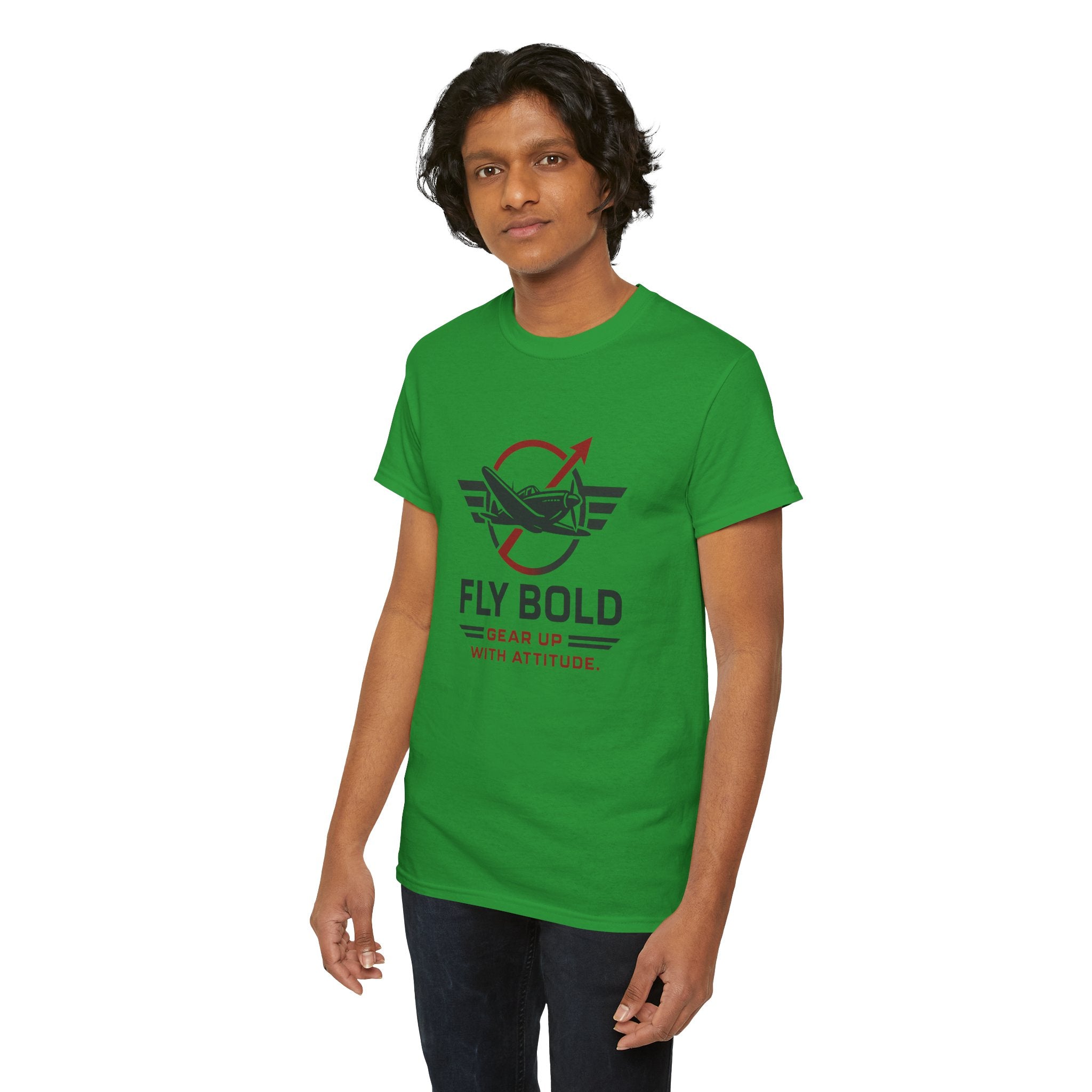 Close-up on the cotton fabric of the Fly Bold Graphic Tee, emphasizing its quality.