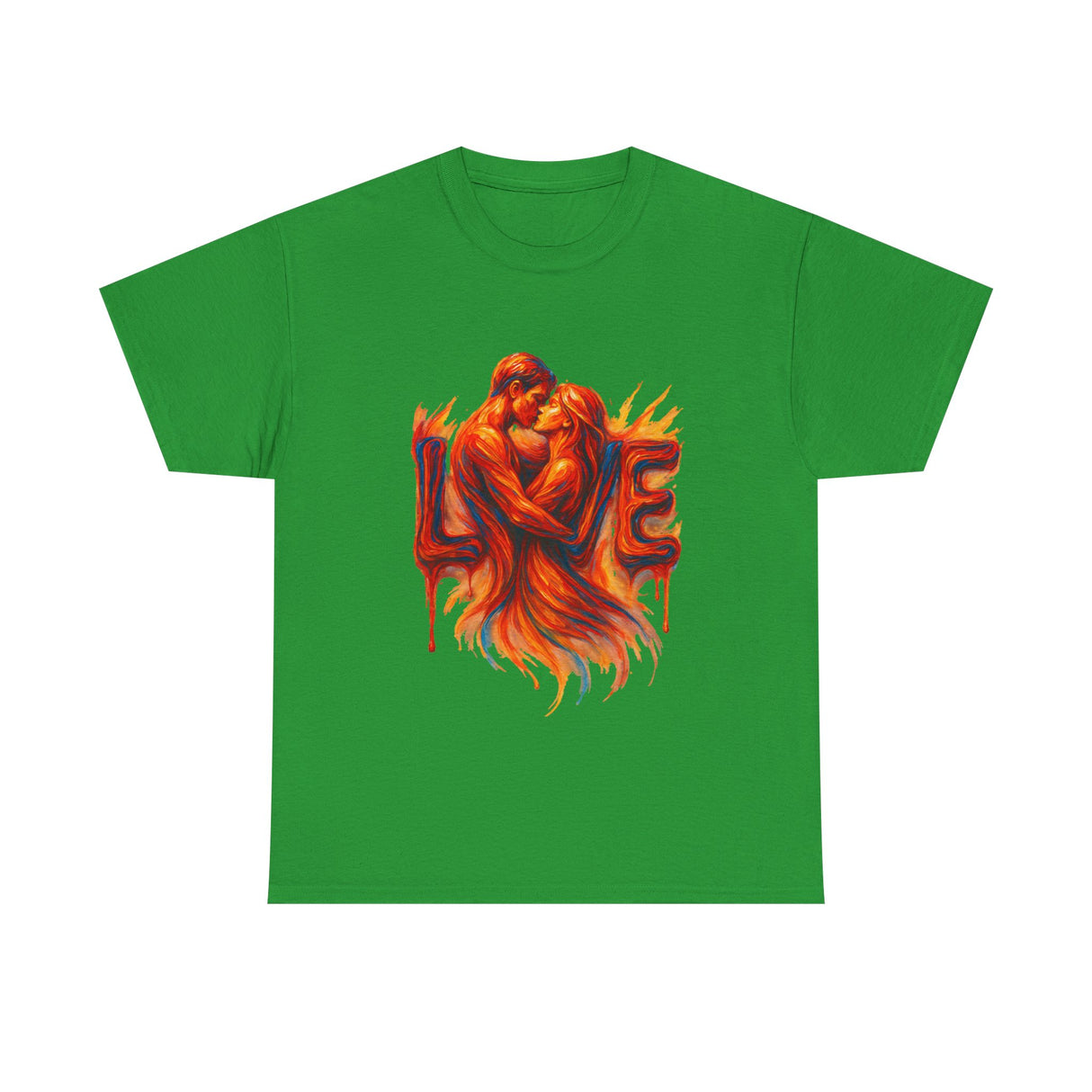 Back view of the Love Flames Graphic Tee — Fiery Embrace Romantic Couple T-Shirt emphasizing the clean, smooth cut.