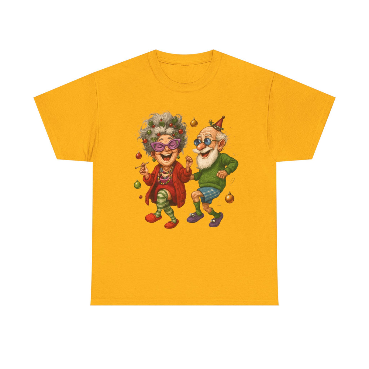 Playful illustration of an elderly couple on the Dancing Seniors Illustration T‑Shirt, perfect for whimsical wear.