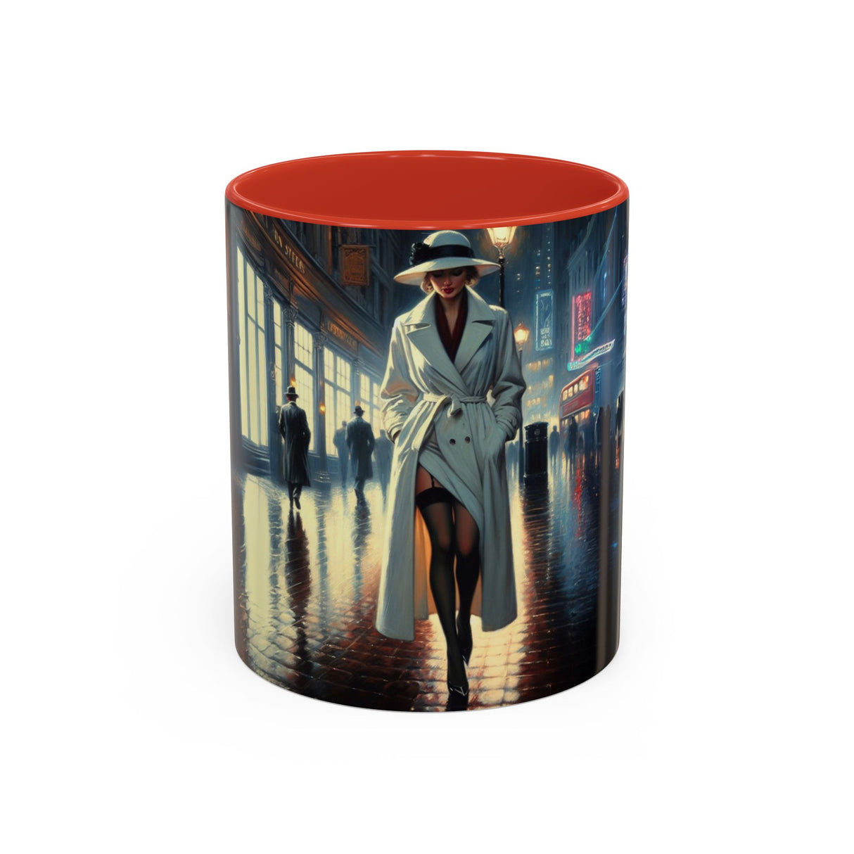 Elegant Urban Nightlife Coffee Mug on a workspace, adding personality to home or office coffee breaks.