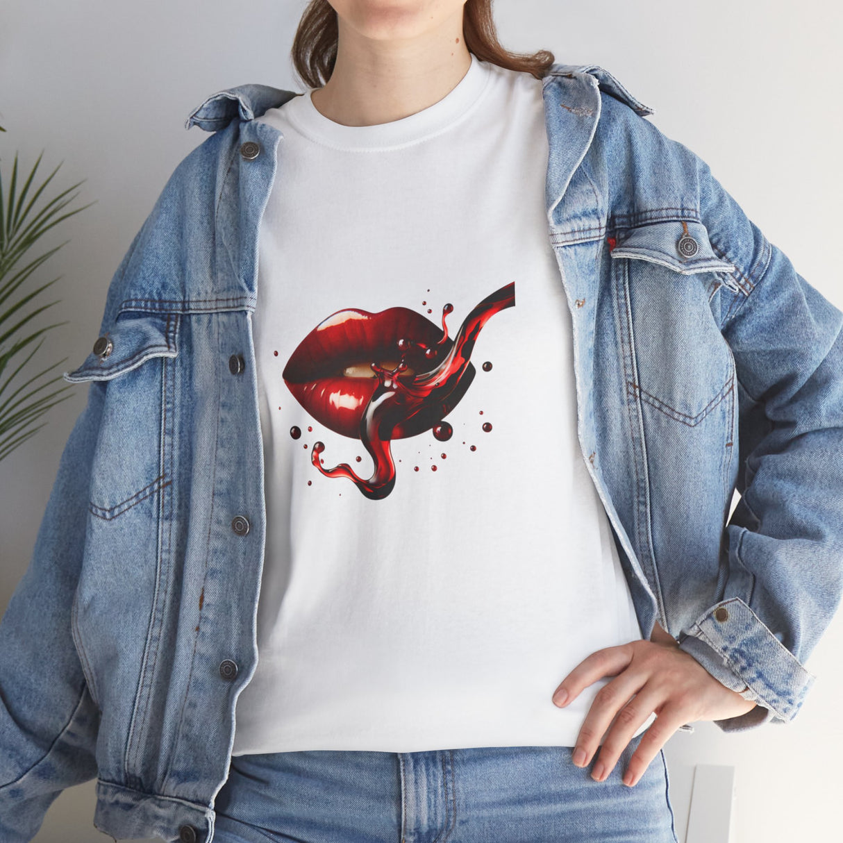 Hip outfit featuring the Lip Bite Graphic Tee, perfect for a night out.