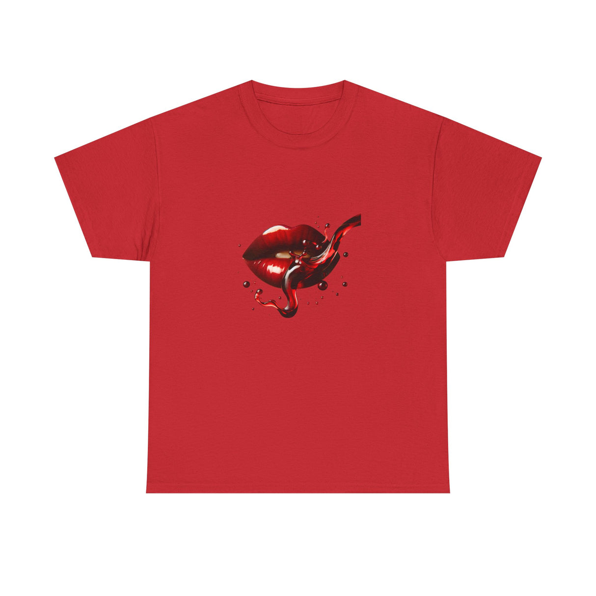 Flat lay of the Lip Bite Graphic Tee, focusing on the vibrant red lips illustration.