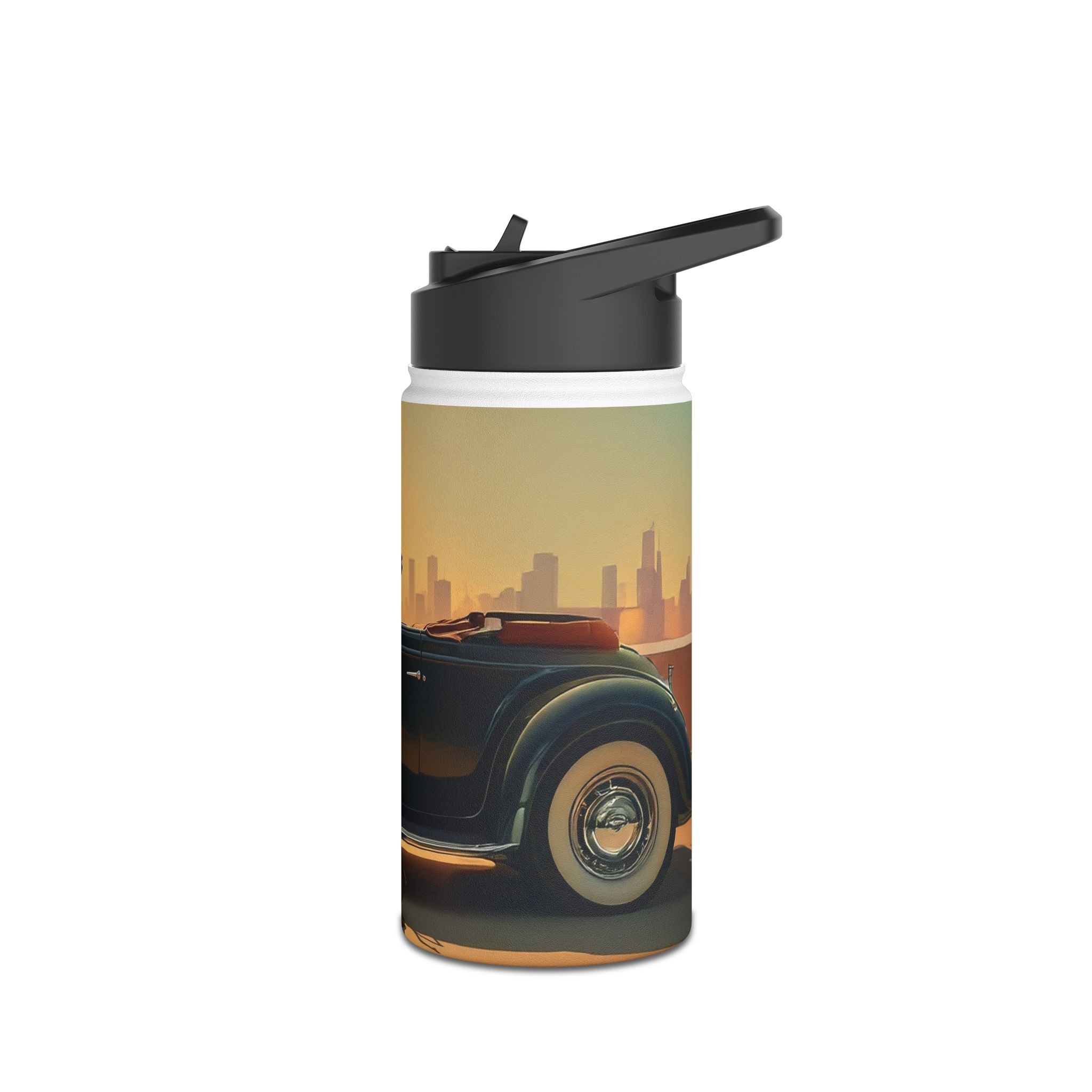 Vintage Glam Stainless Steel Water Bottle on a wooden surface, highlighting its double-wall insulation and chic design.