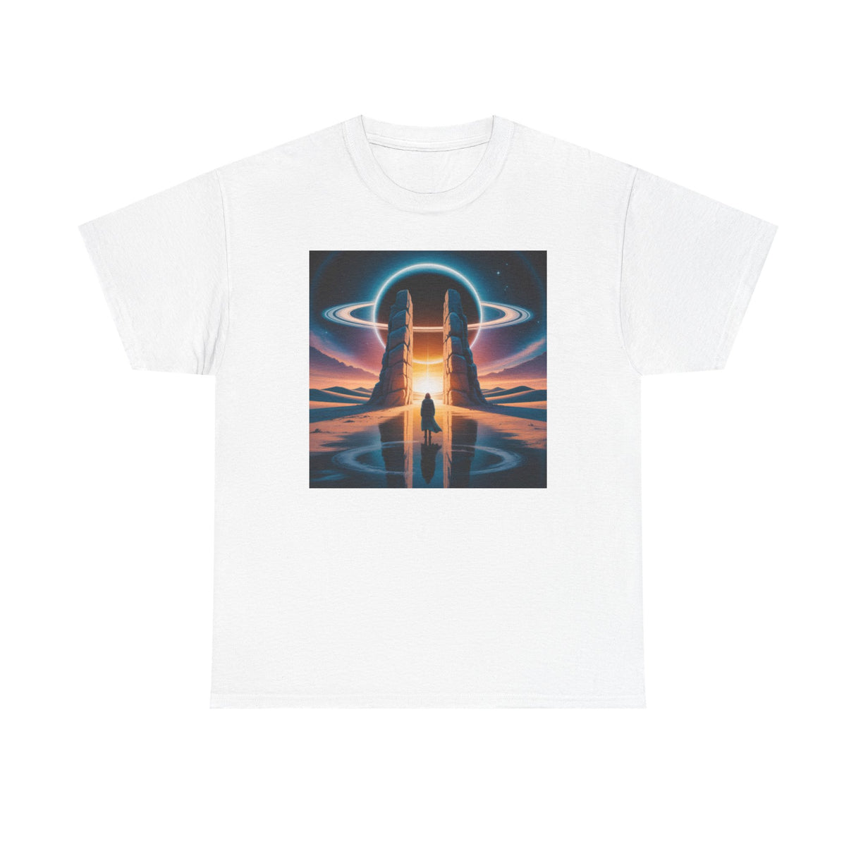 Back view of the Sci-Fi Gateway T-Shirt emphasizing the ribbed collar and print quality.