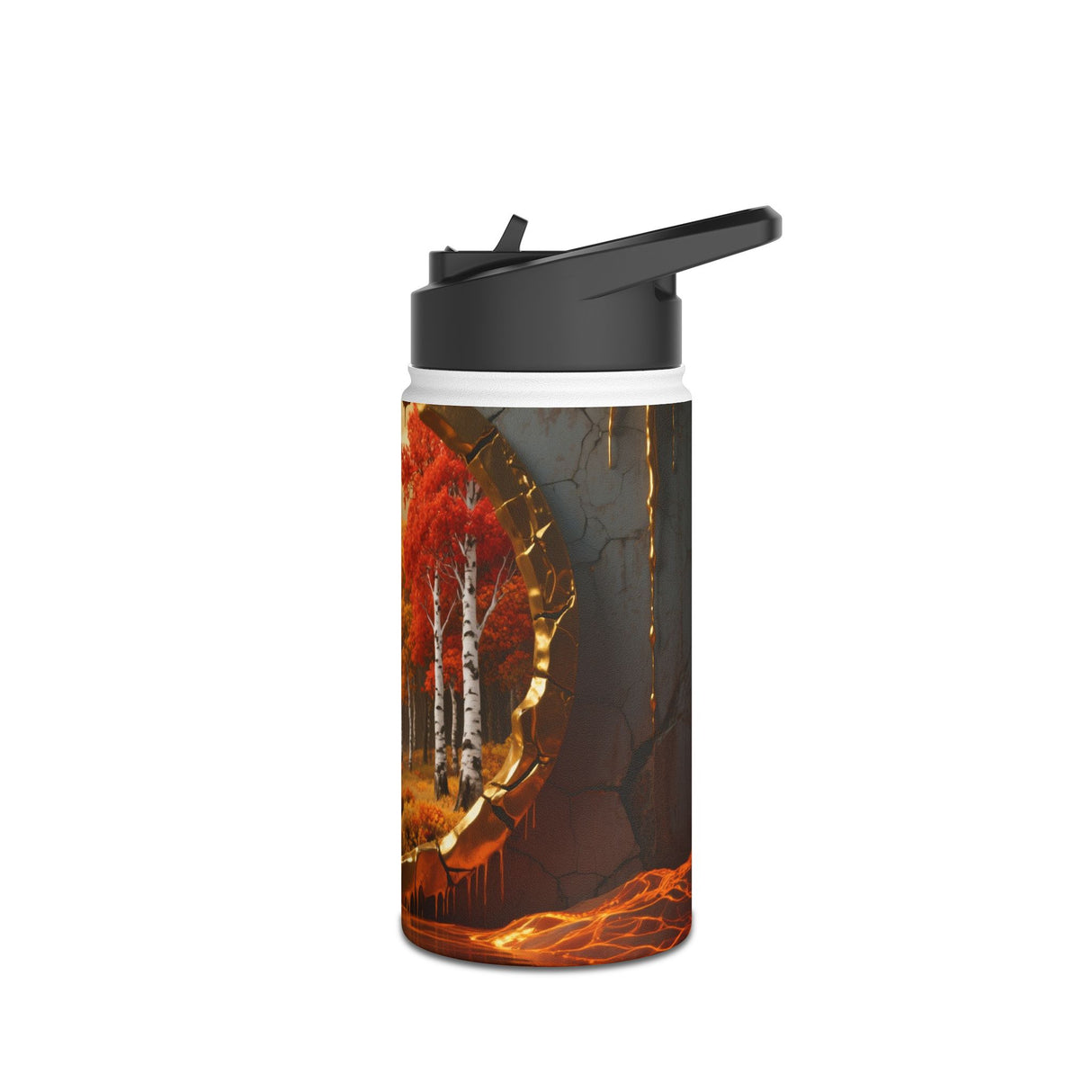 18oz Autumn Voyage Stainless Steel Water Bottle beautifully designed with a ship and forest scene.
