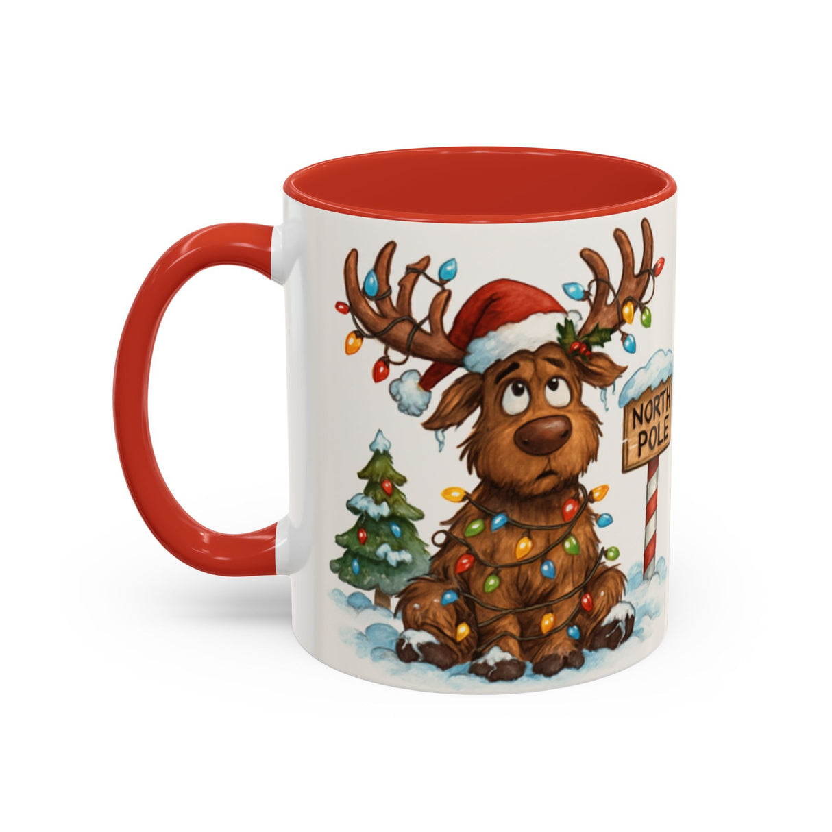 Festive scene featuring the Christmas Reindeer Coffee Mug alongside holiday decorations, ideal for cozy vibes.