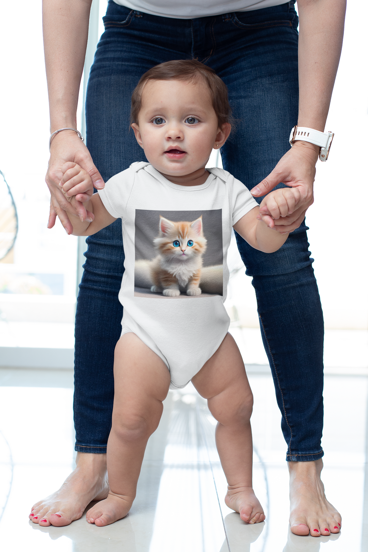 Cute Cat Infant Bodysuit - Adorable Jersey Onesie for Baby, featuring a whimsical cat design perfect for playful infants.