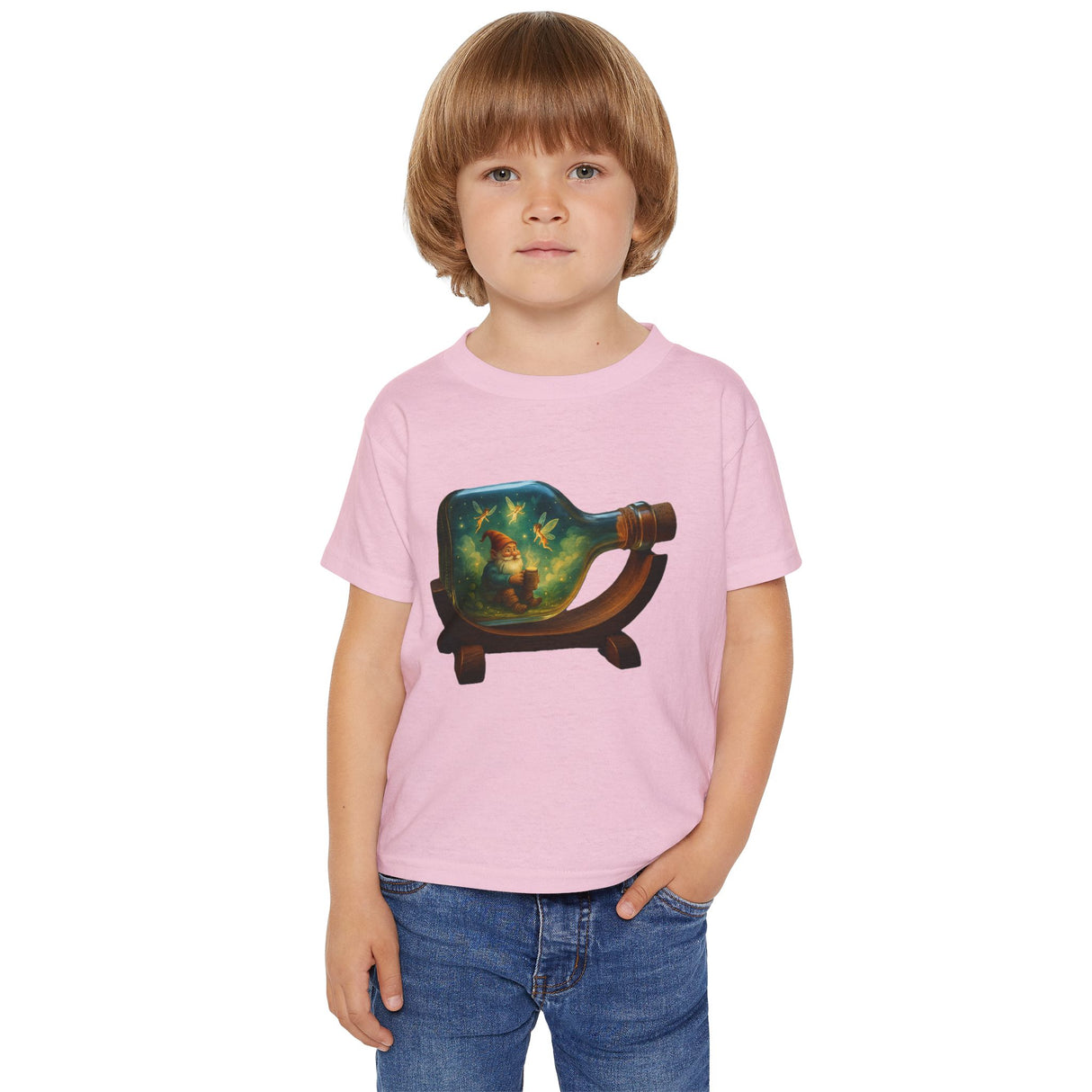 Whimsical Toddler Tee with Bottle Design showing a child happily wearing the tee during playtime.